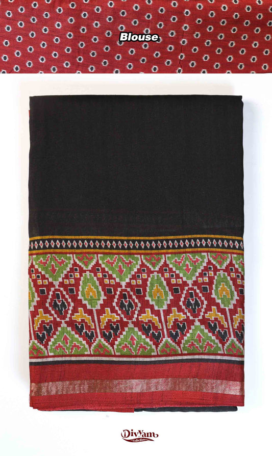 DC180 | Maheshwari Silk Saree with Ikat-Inspired Border & Contrast Motif Blouse | Soft Comfort Collection