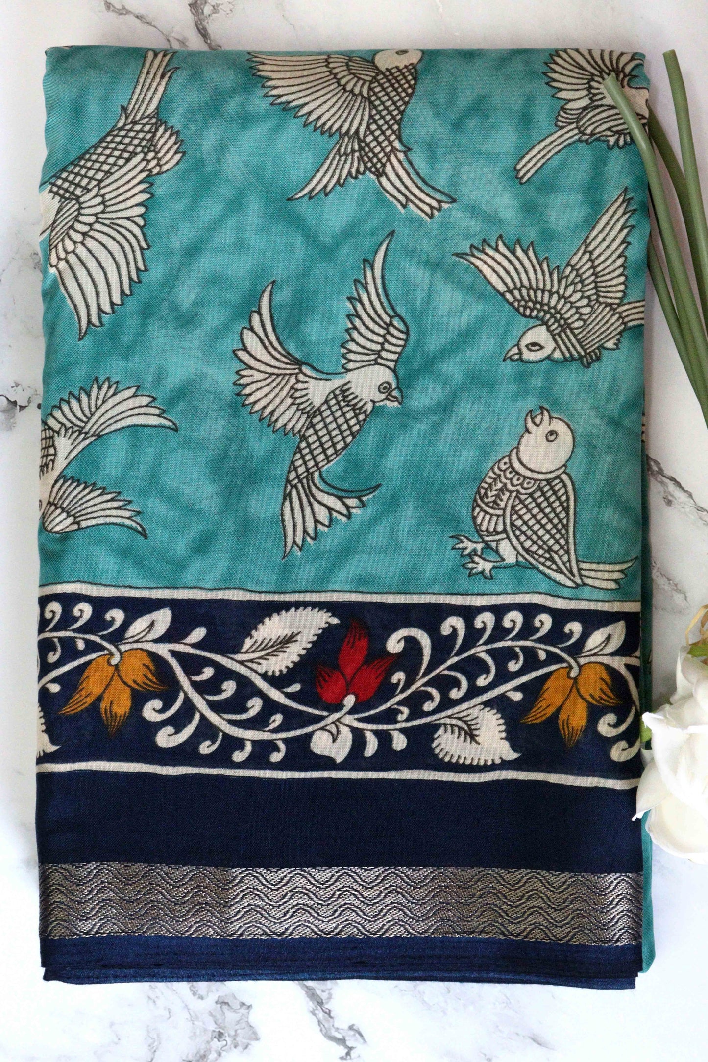 Sea Blue with Maroon Border