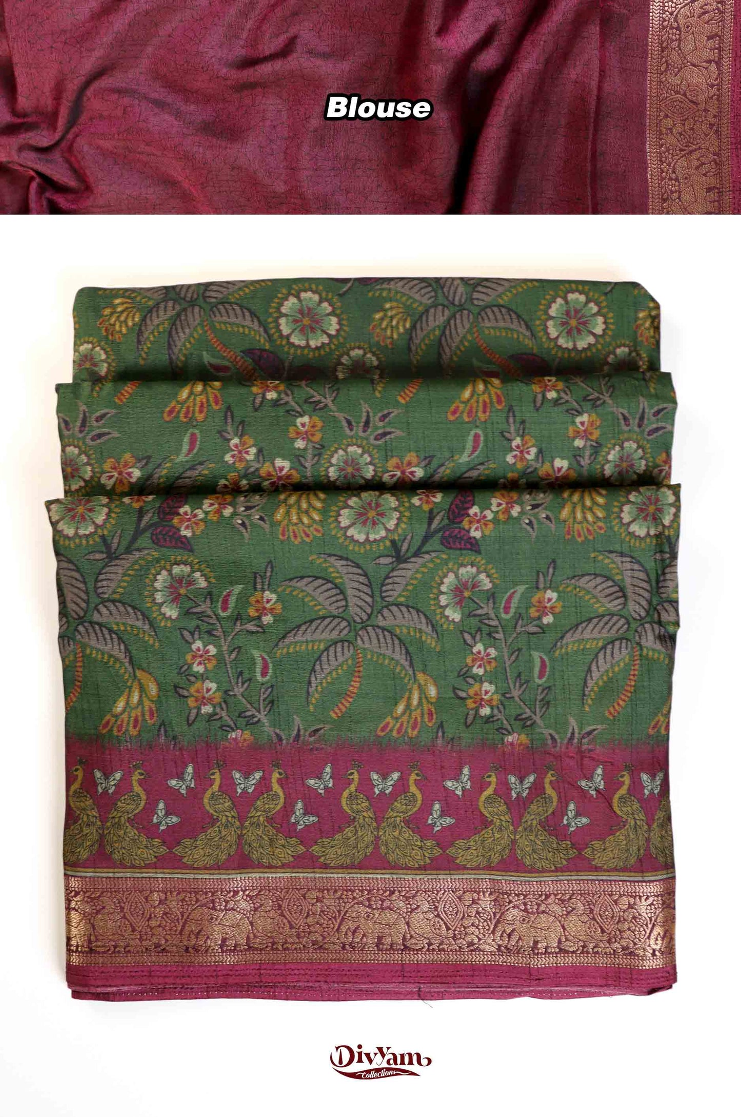 Maheshwari Silk Saree with Kalamkari Print & Narayanpet Border | DC242