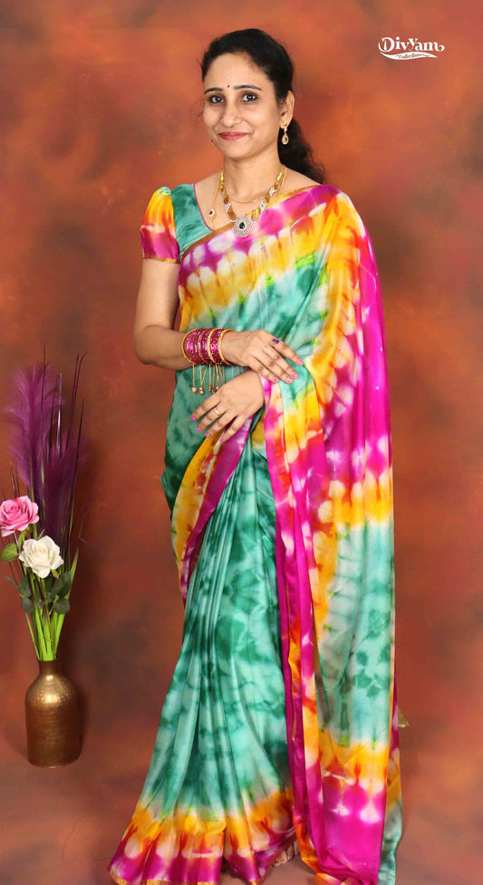 DC312 | Chinon Saree with Shibori Tie-Dye Design & Zari Border
