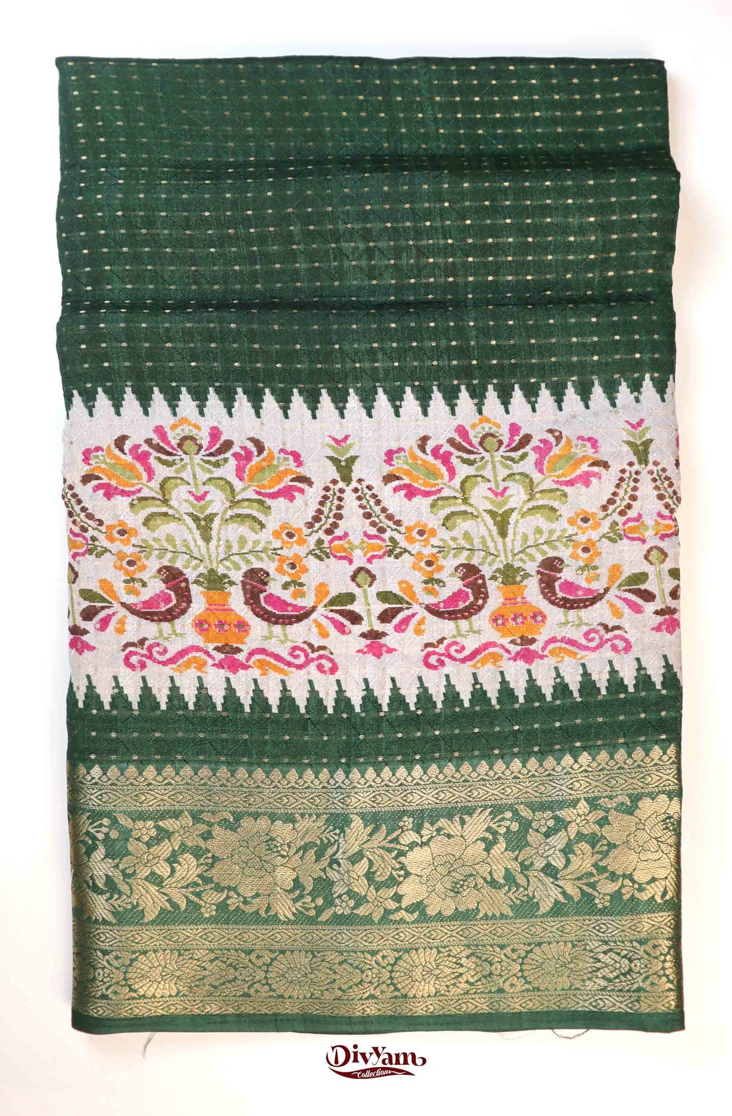 DC271 | Pattu Look Soft Silk Saree with Zari Dots & Floral Border