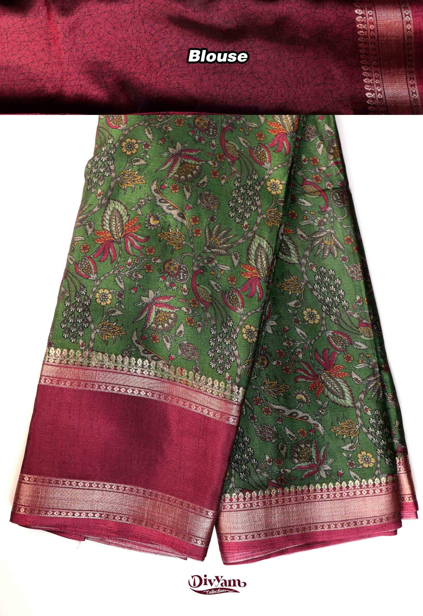 DC266 | Maheshwari Silk Saree with Kalamkari Design & Gap Border