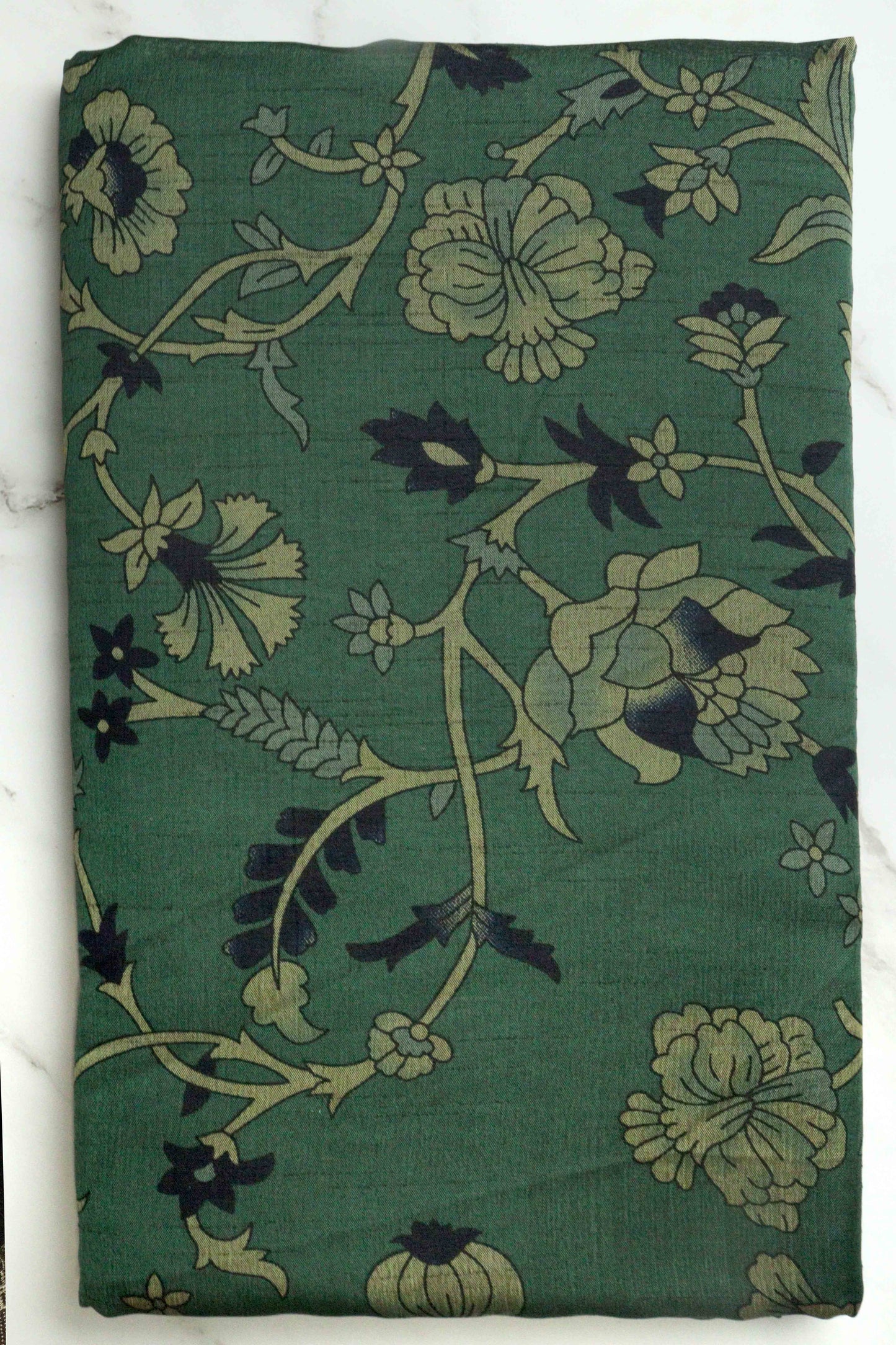 DCMS39 Bottle Green Maheshwari Silk Sarees with Narayanapattu Border & Kalamkari Print