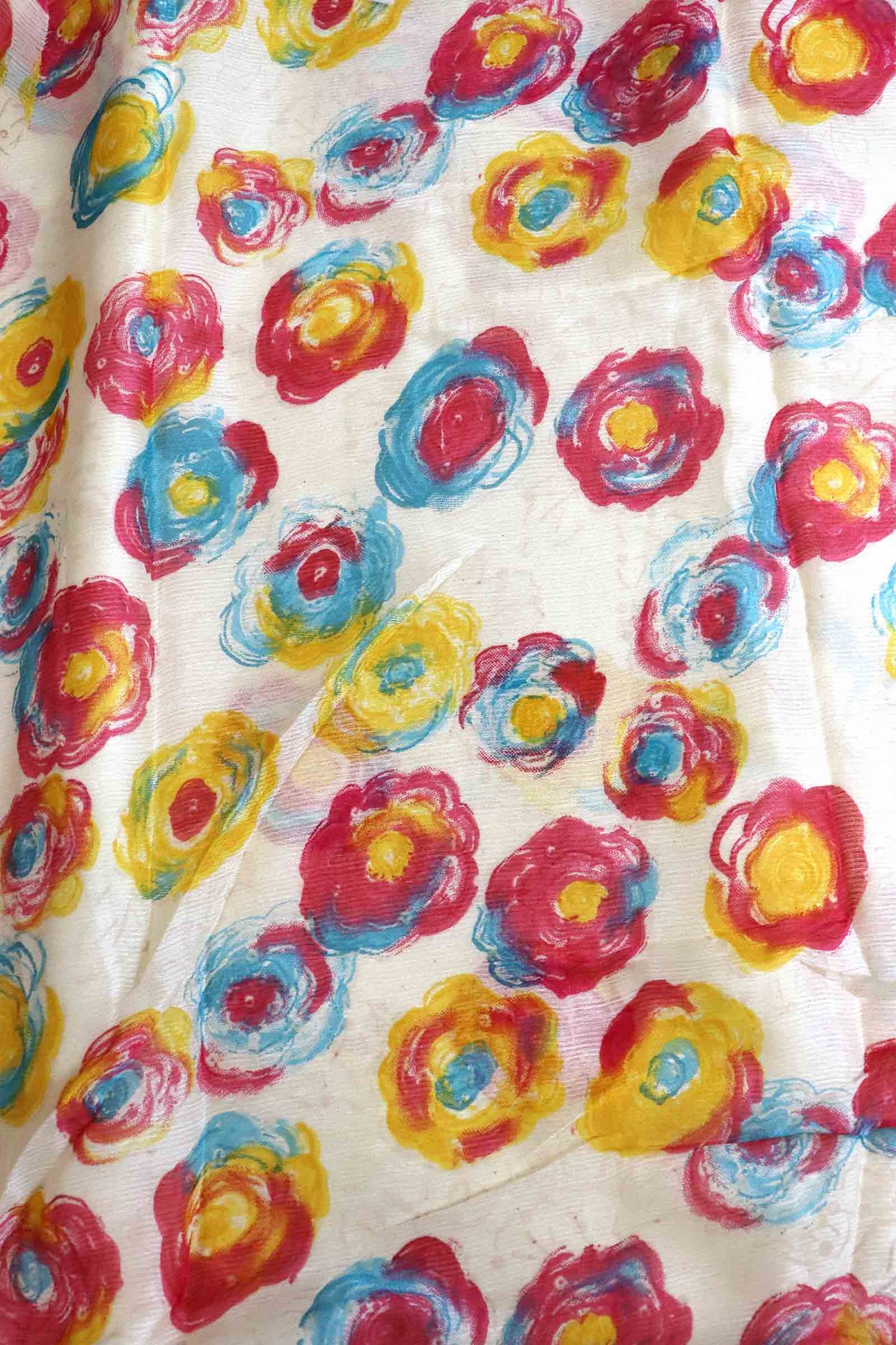 DCCH45 | Pastel Cream Pure Chiffon Saree with Floral Print & Beaded Border | Elegant Lightweight Drape