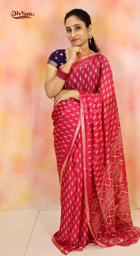 DC143 | Soft Crepe Silk Saree with Small Jari Border & Motifs Print – Lightweight Elegant Saree – 6 Colours