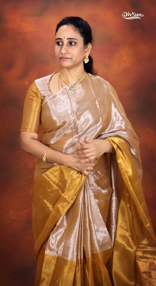 DC160 | Handloom Tissue Cotton Half & Half Saree with Jari Shine | Soft Lightweight | with Blouse