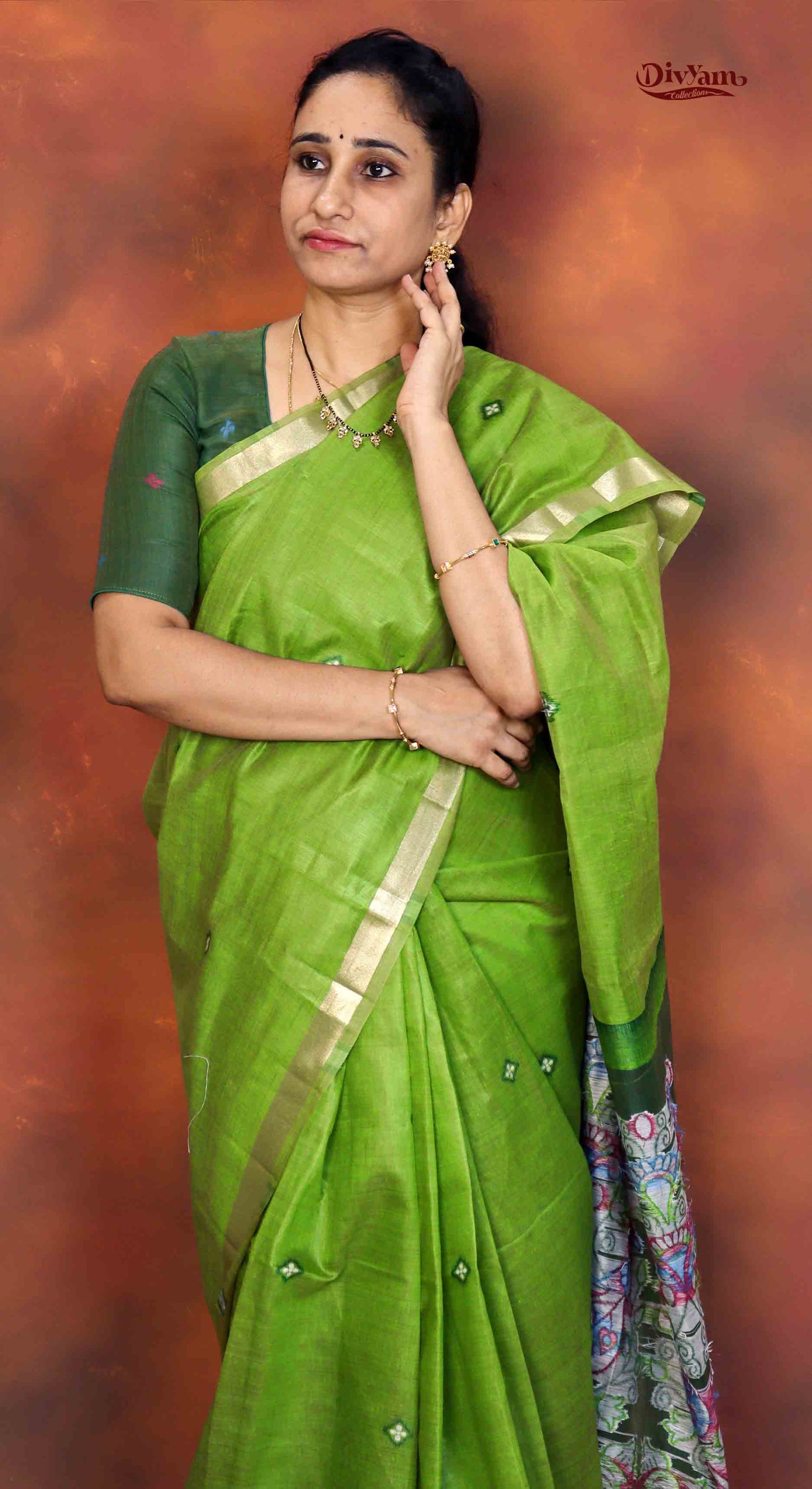 DC211 | Premium Cotton Linen Saree with Guava Jamdhani Work