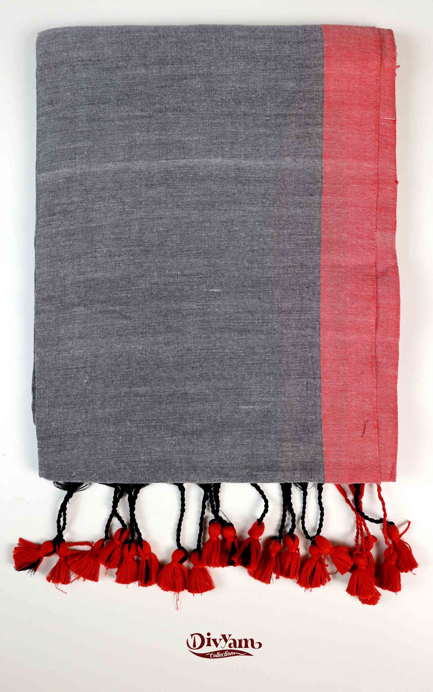 DC162 | Pure Khadi Cotton Saree with Contrast Border & Fluffy Tassels | Elegant Plain Saree Collection
