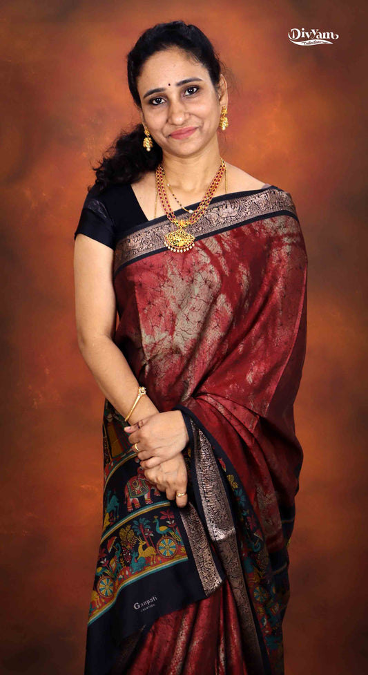 DC161 | Maheshwari Saree with Shibori Print & Animal Border | Narayanpet Zari Border | Contrast Blouse