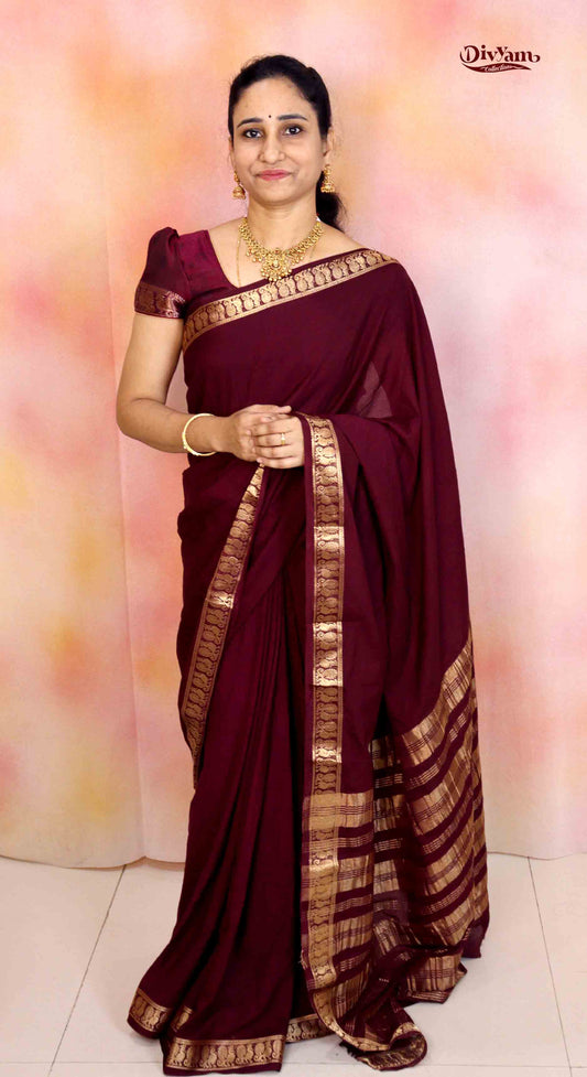 DC194 | Mysore Crepe Silk Saree with Rich Jari Border & Woven Pallu