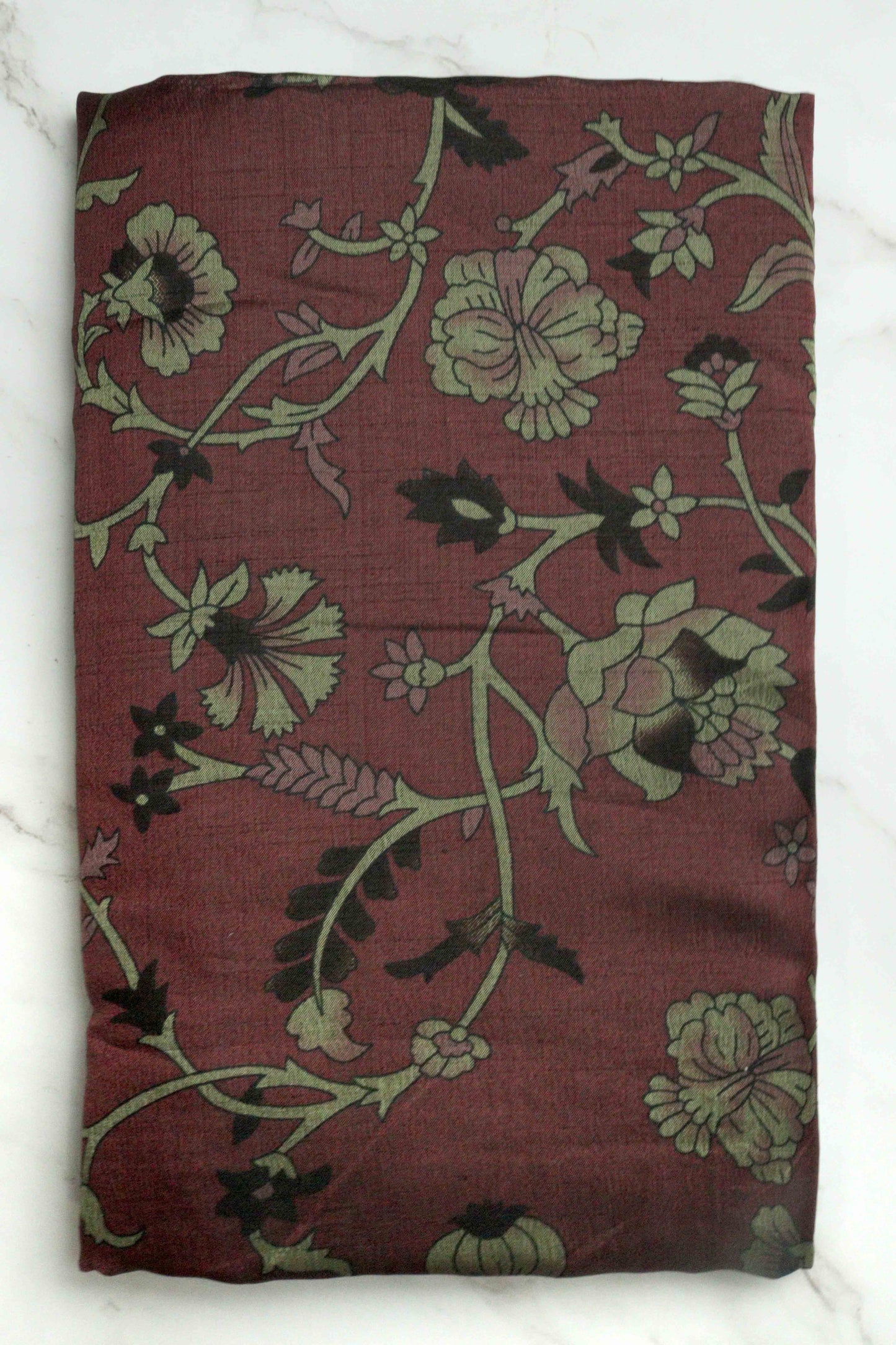 DCMS39 Maroon Wine Maheshwari Silk Sarees with Narayanapattu Border & Kalamkari Print