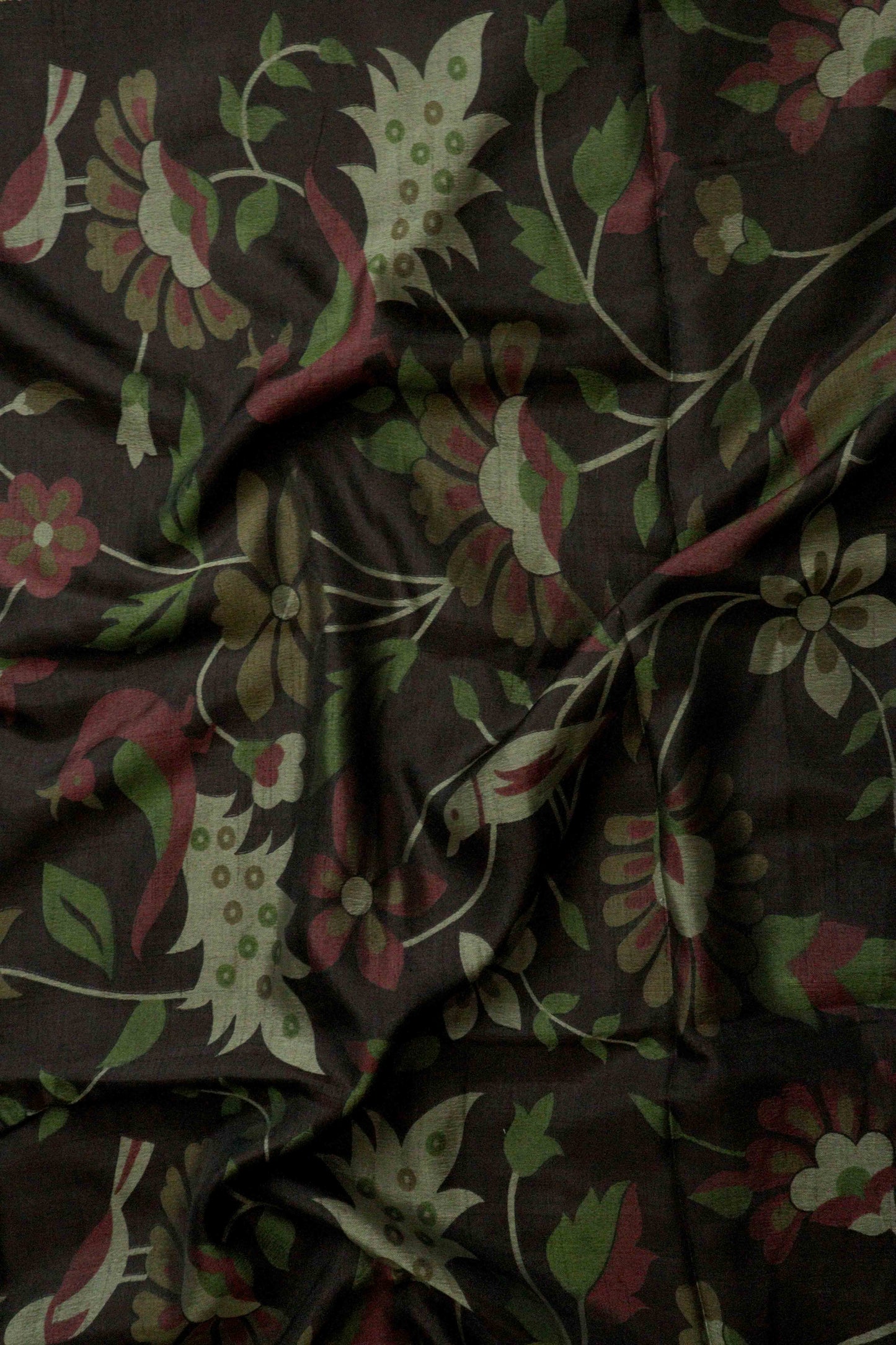 DCMS39 Maroon Wine Maheshwari Silk Sarees with Narayanapattu Border & Kalamkari Print