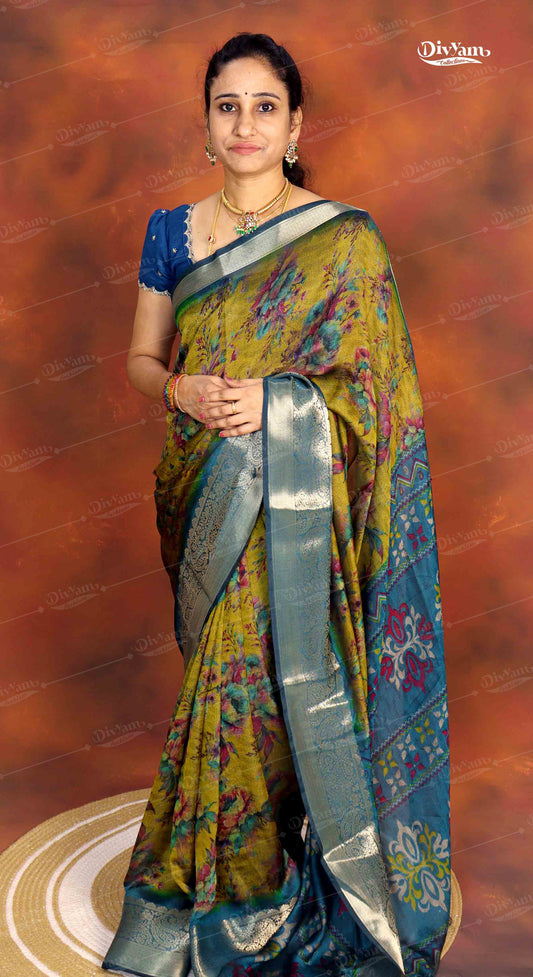 DC292 | Soft Moss Georgette Silk Saree with Self Floral Design & Jacquard Border
