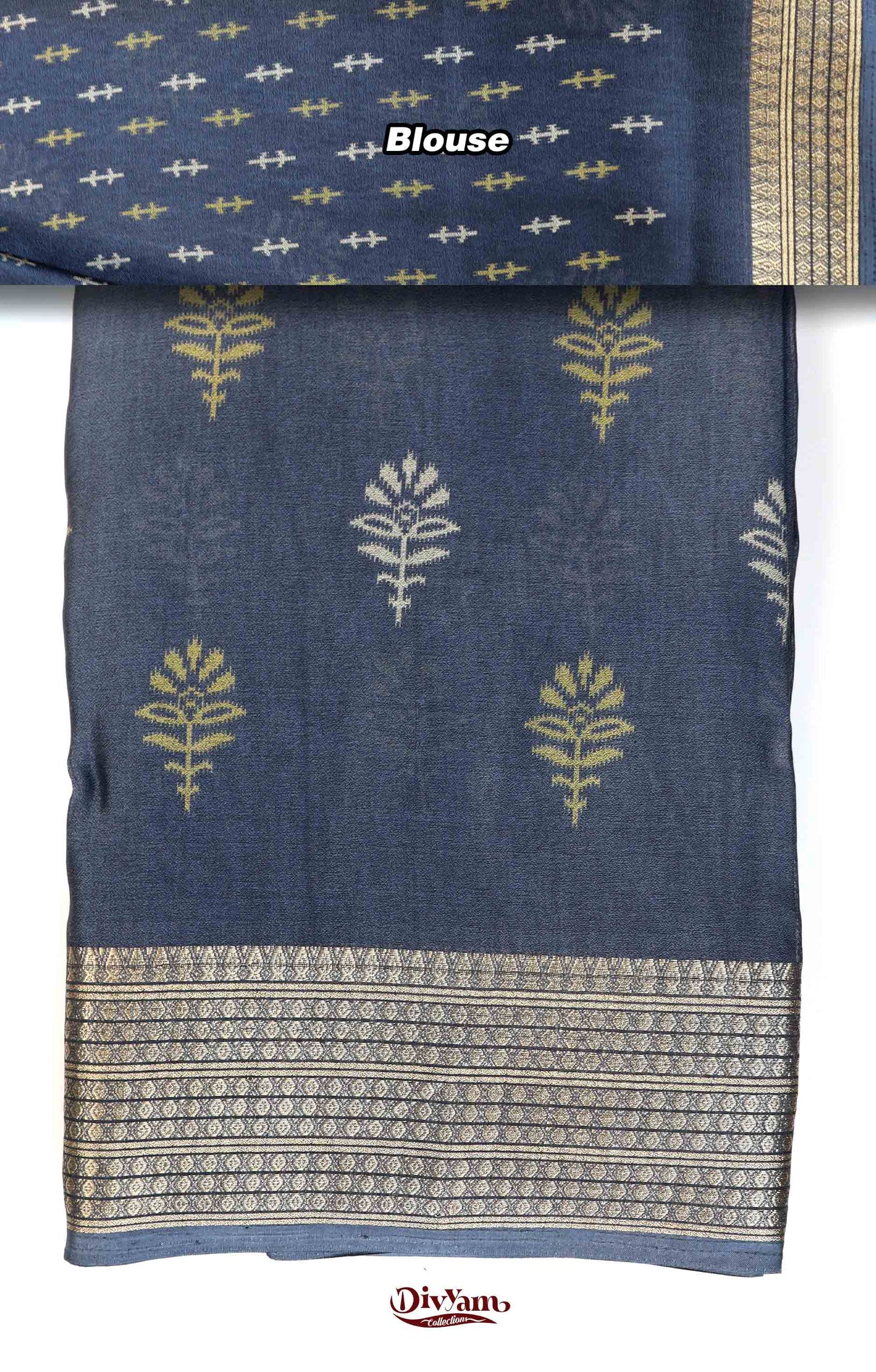 DC257 | Chinnon Crepe Saree with Floral Buttis & Jacquard Zari Border
