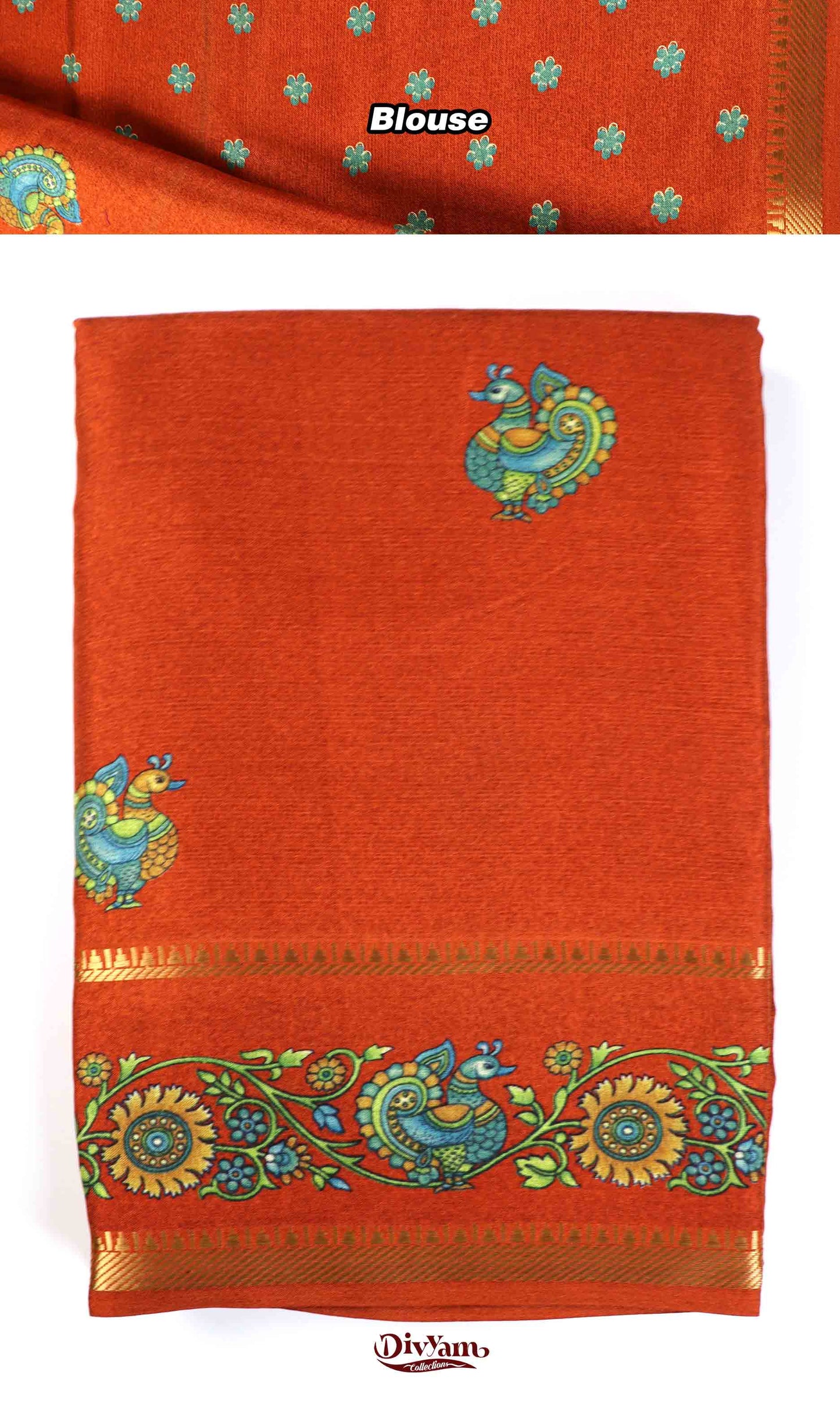 DC239 | Soft Silk Kalamkari Saree with Zari Temple Gap Border | Premium Ethnic Wear