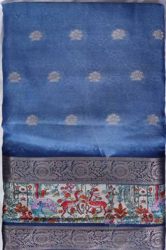 Pastel Blue Designer Silk Saree – Double Border with Pichwai Print