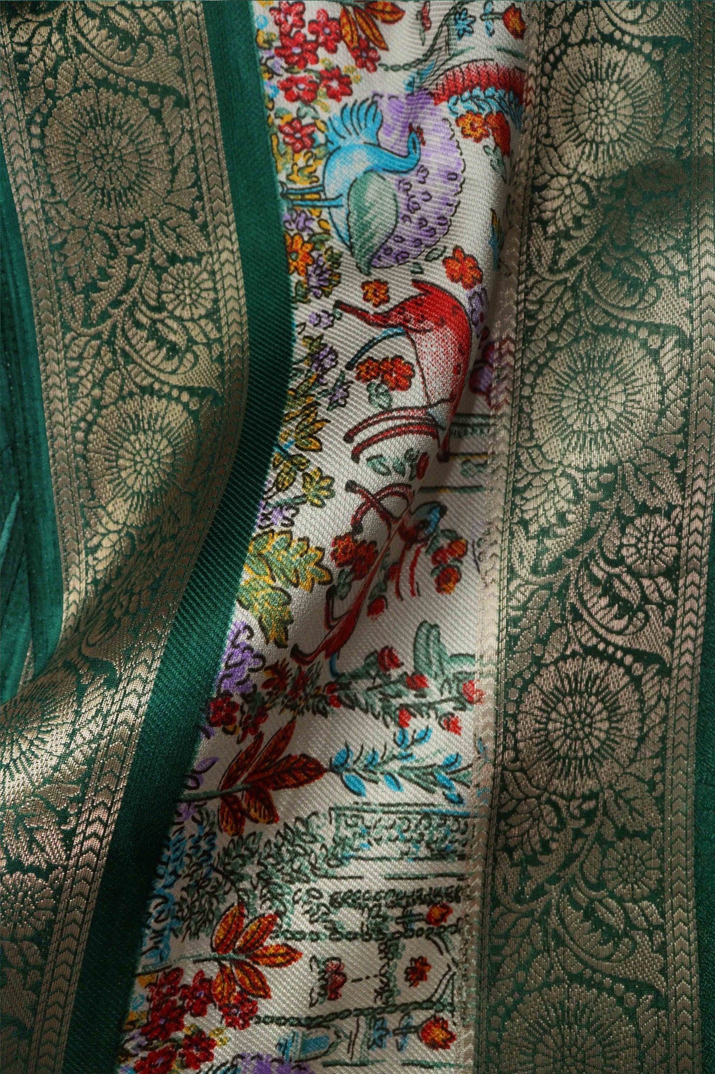 Pastel Green Designer Silk Saree – Double Border with Pichwai Print