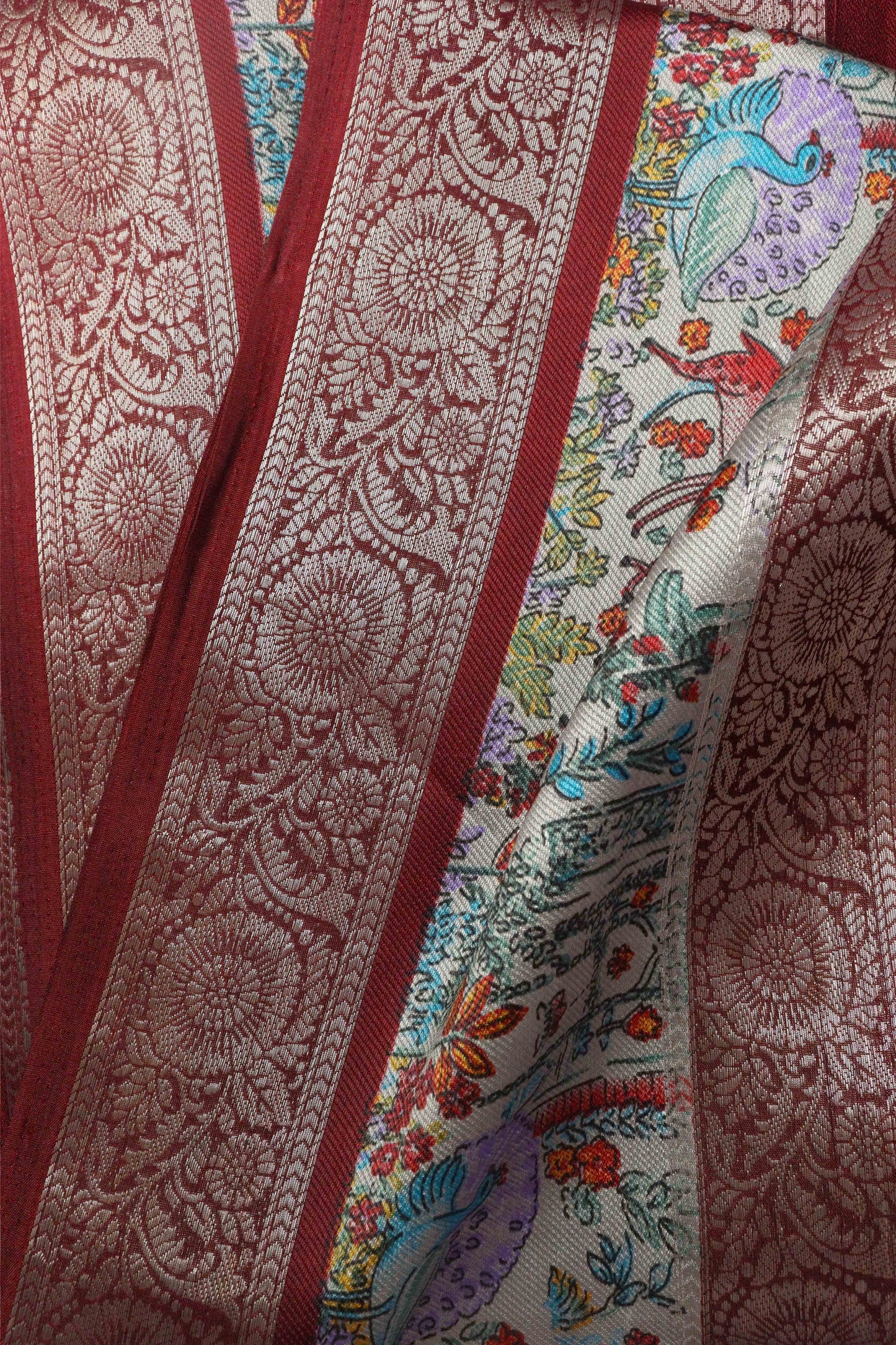 Peach Pink Designer Silk Saree – Double Border with Pichwai Print