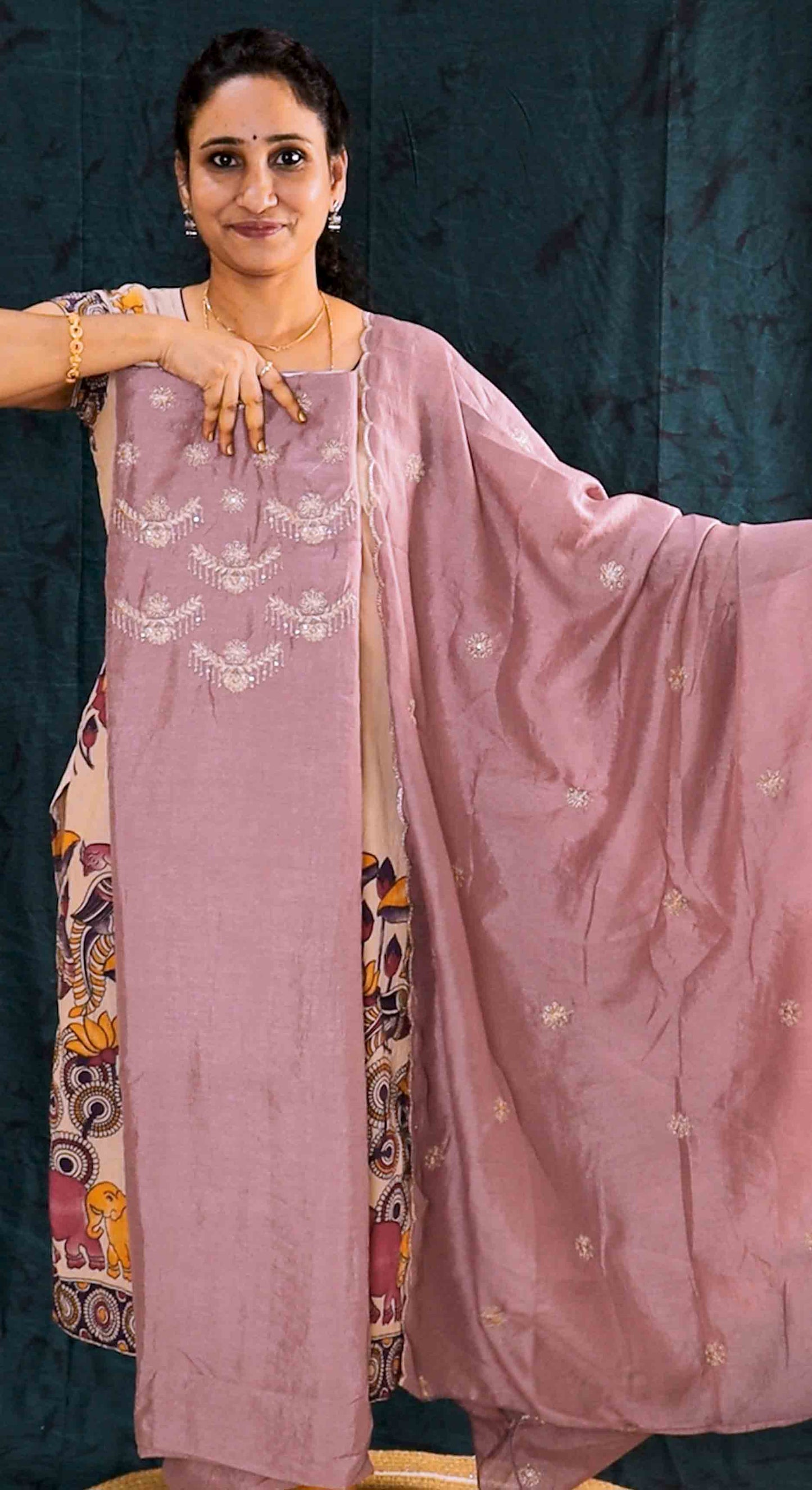 DC255 | Vichitra 3 Piece Dress Material with Thread & Sequence Work