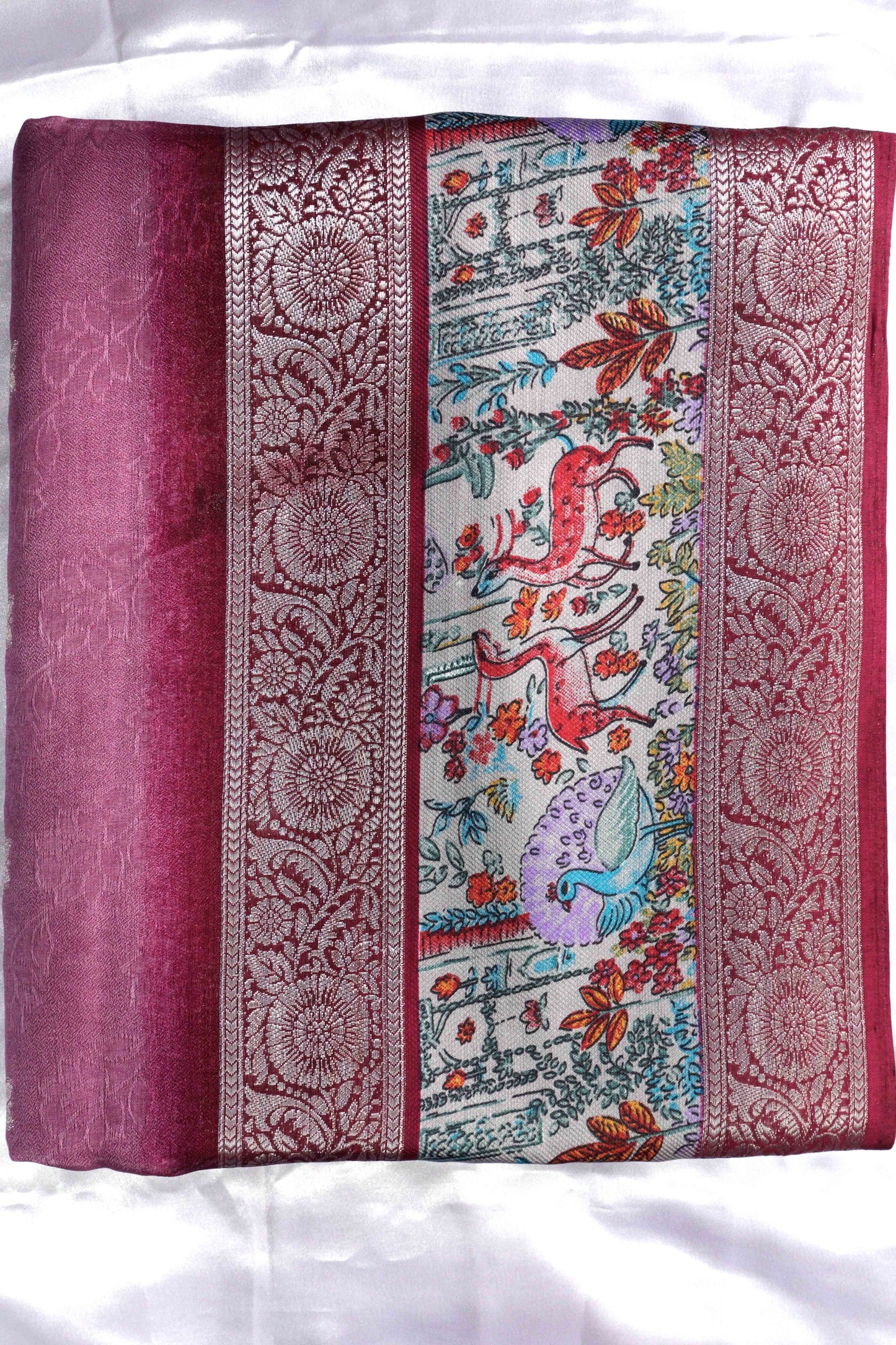 Pink Designer Silk Saree – Double Border with Pichwai Print