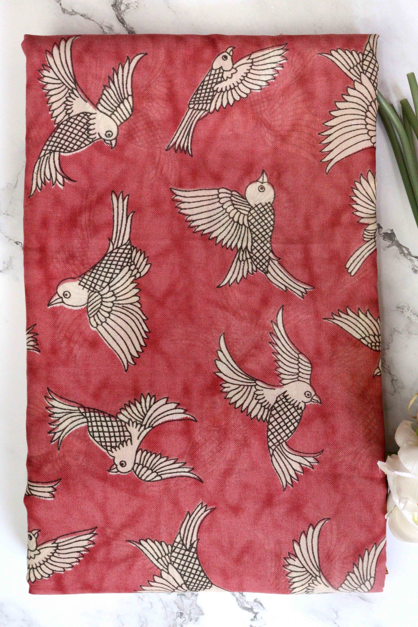 DCMS38 | Maheshwari Soft Silk Saree – Kalamkari Print with small zari border