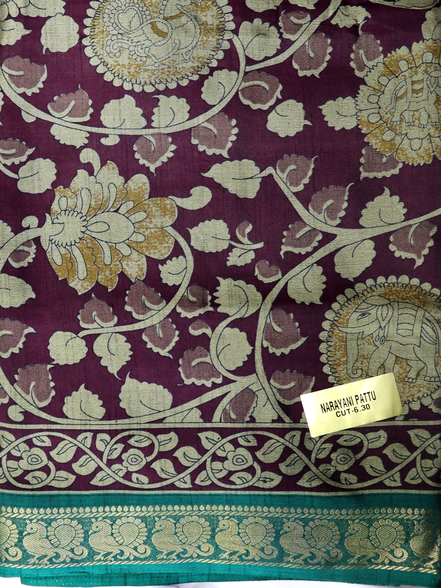 Maheshwari Silk Saree with Narayana Pattu Border – Wine Colour with Green Border