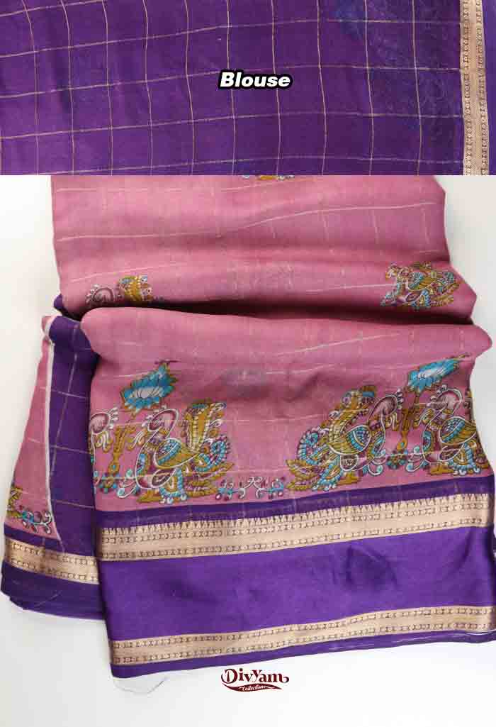 DC313 | Marshmallow Saree with Zari Checks & Kalamkari Print