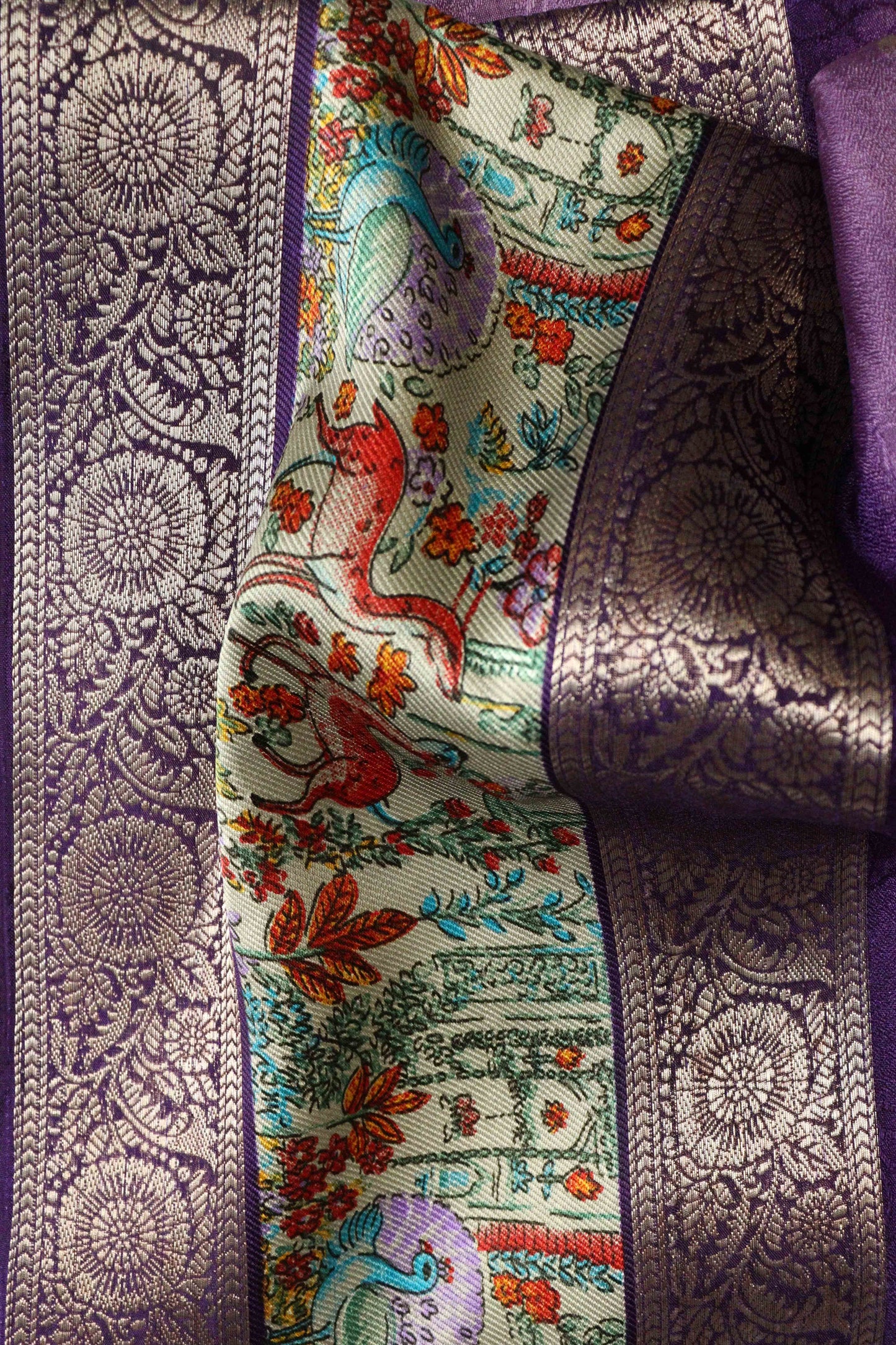 Pastel Purple Designer Silk Saree – Double Border with Pichwai Print