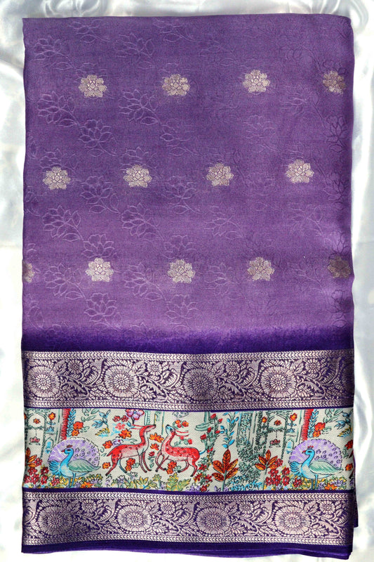 Pastel Purple Designer Silk Saree – Double Border with Pichwai Print