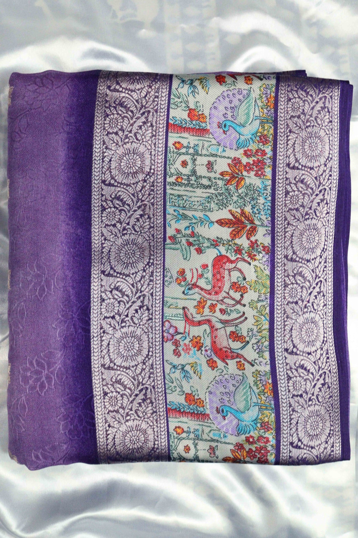 Pastel Purple Designer Silk Saree – Double Border with Pichwai Print