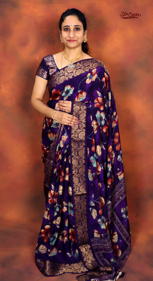 DC235 | Pure Crepe Saree with Floral Design & Heavy Zari Weaving | Elegant Party Wear