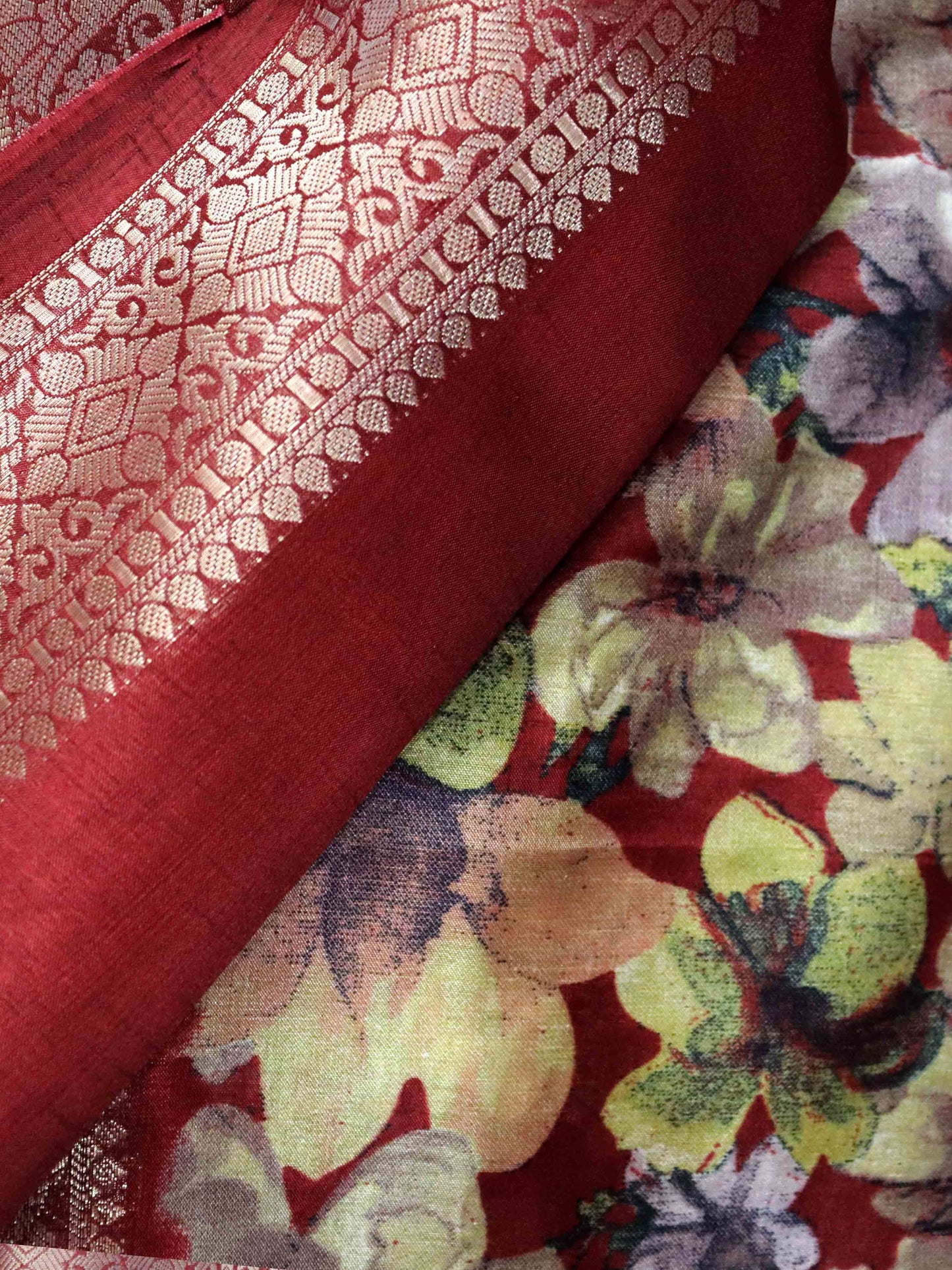 Red Colour Fancy Silk Saree With Jacquard Gap Border and Beautiful Floral Print