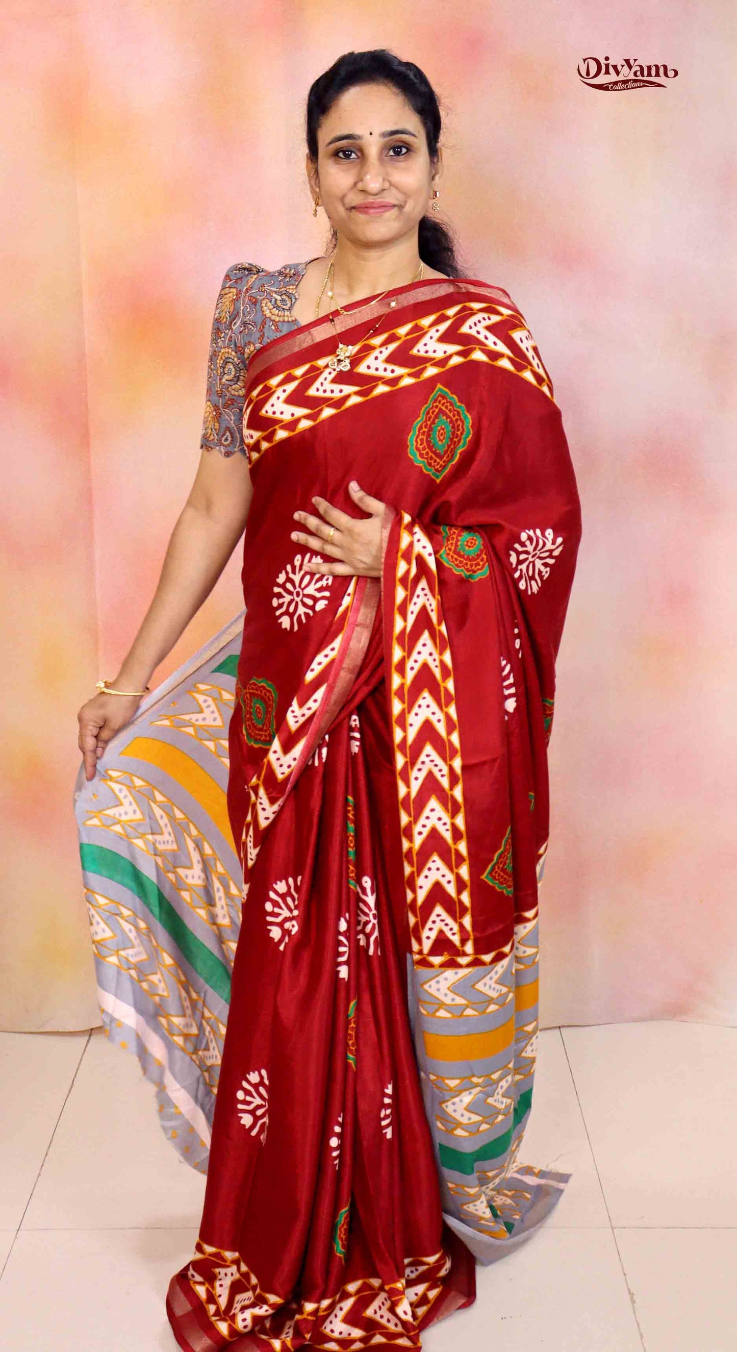 DC190 | Cotton Silk Blend Shibori Style Saree with Bandini Print Blouse