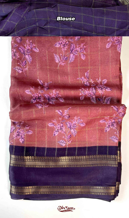 DC187 | Fancy Soft Georgette Saree with All Over Zari Checks & Contrast Border | Flowing Drapes Collection