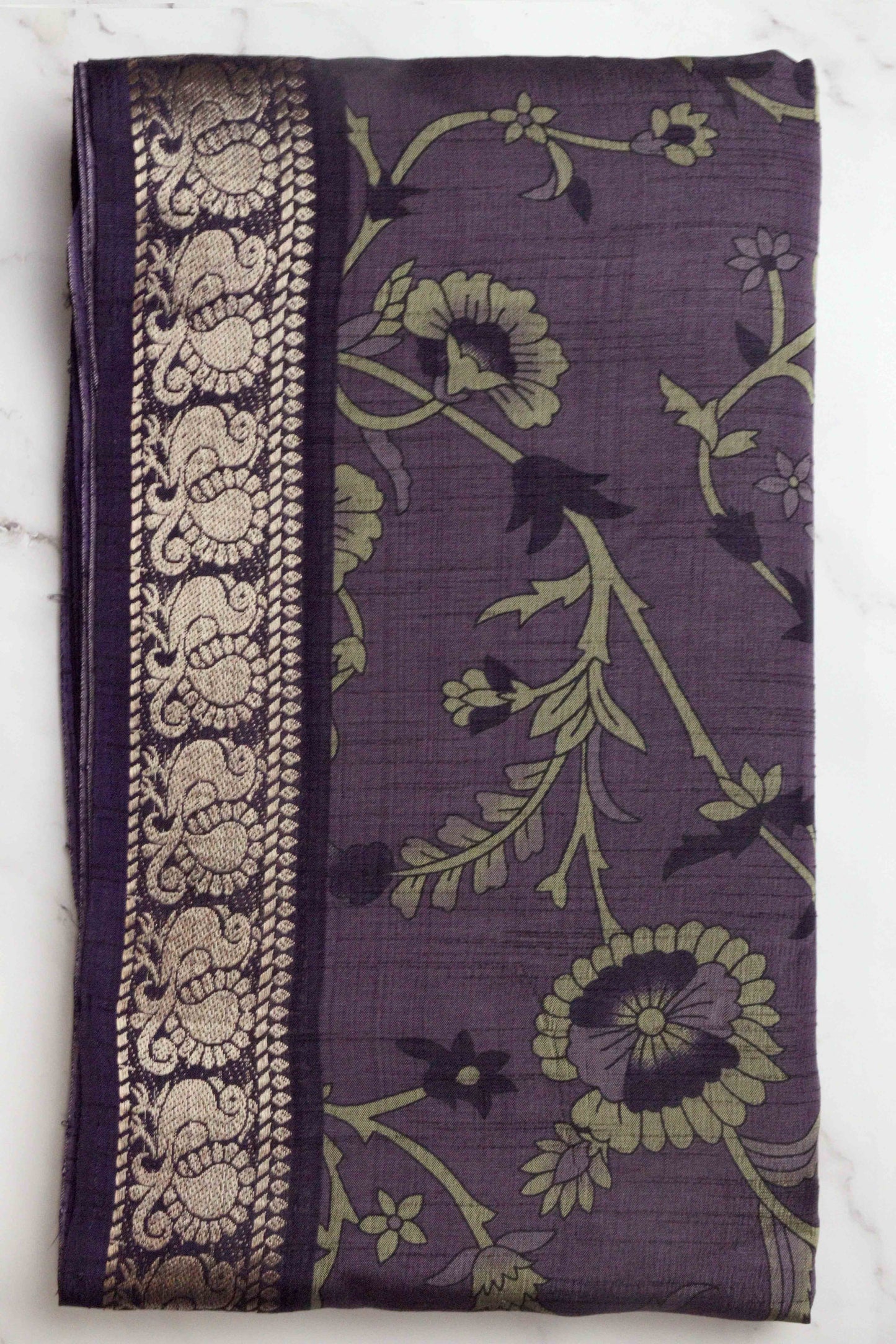 DCMS39 Royal Purple Maheshwari Silk Sarees with Narayanapattu Border & Kalamkari Print