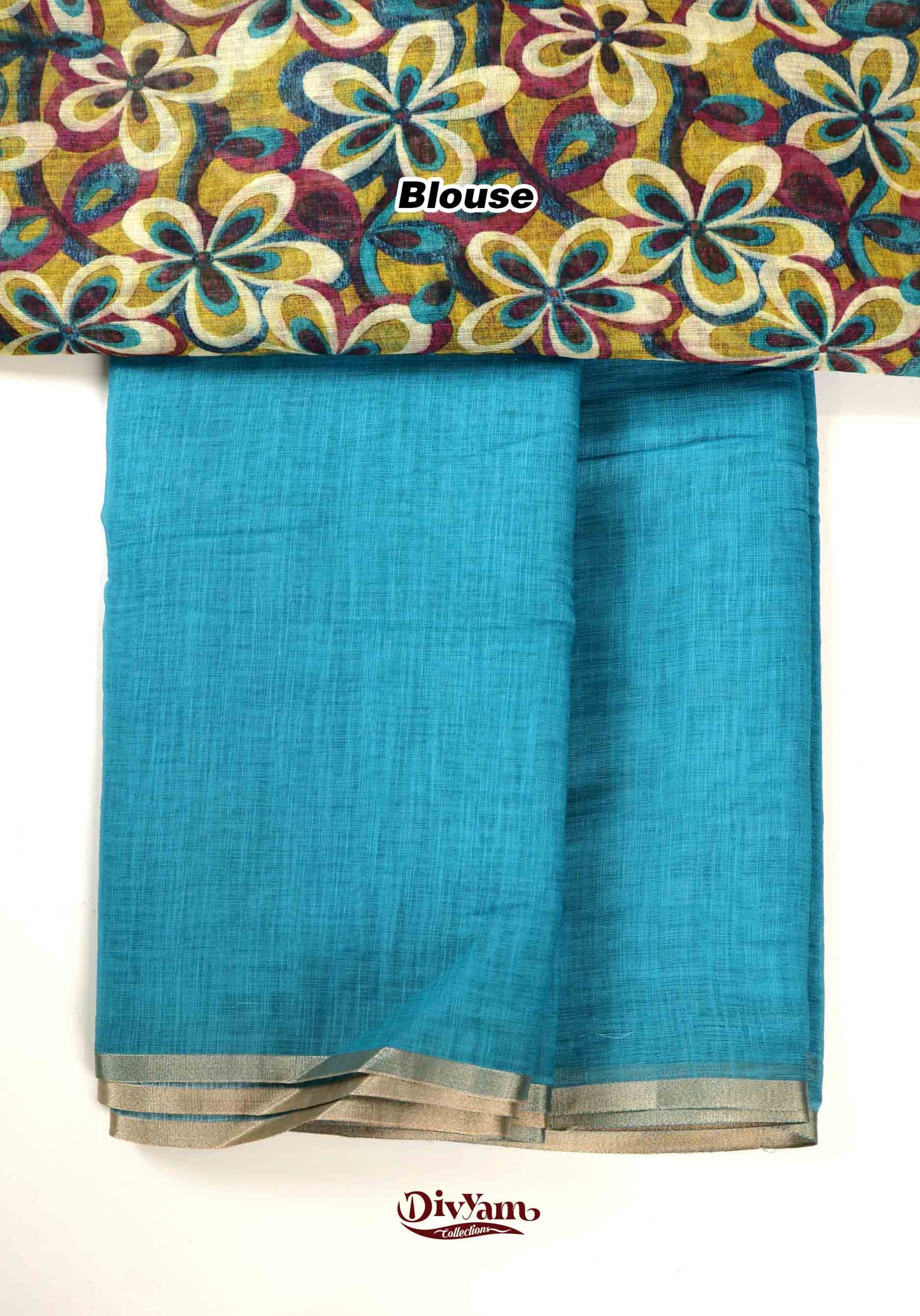 DC171 | Linen Cotton Saree with Gold Zari Stripe Border & Kalamkari Blouse | Soft Printed Collection