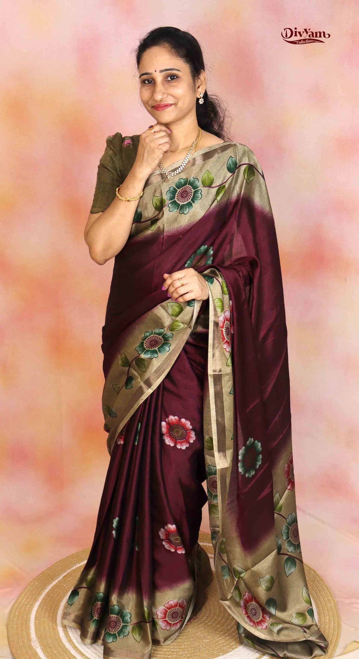 DC306 | Soft Modal Silk Saree with Brush-Painted Floral Print