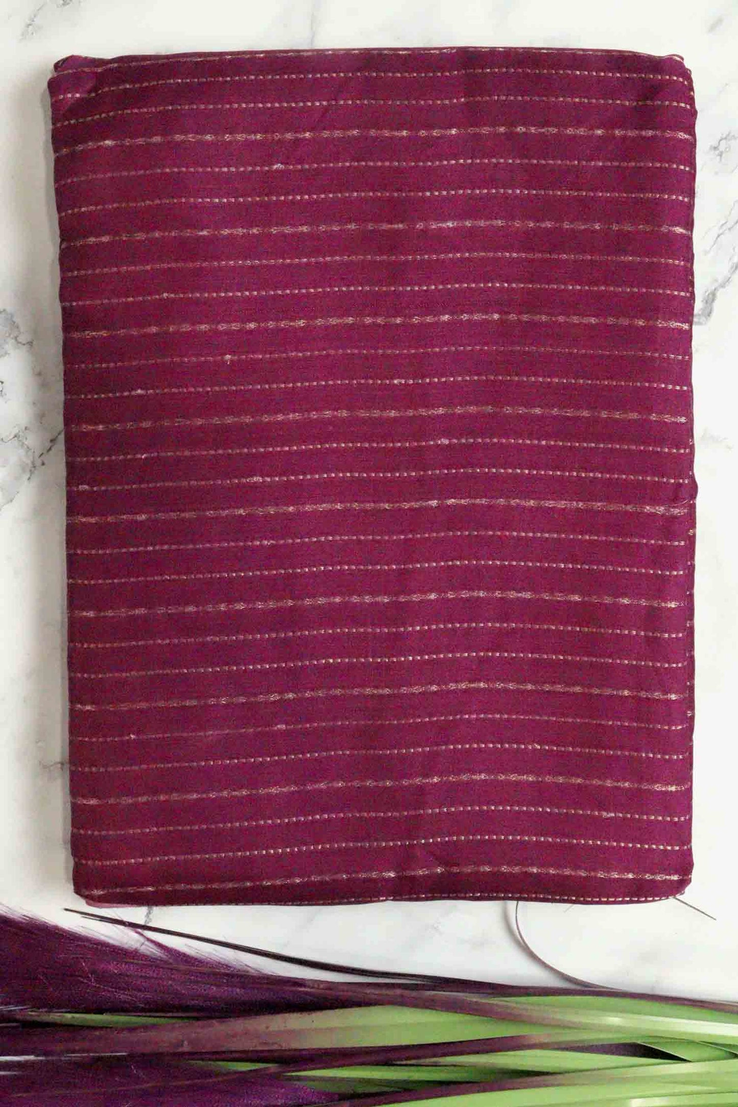 DCMS43 | Wine Pink Mysore Crepe Silk Saree with Light Pink & Golden Zari Gap Border