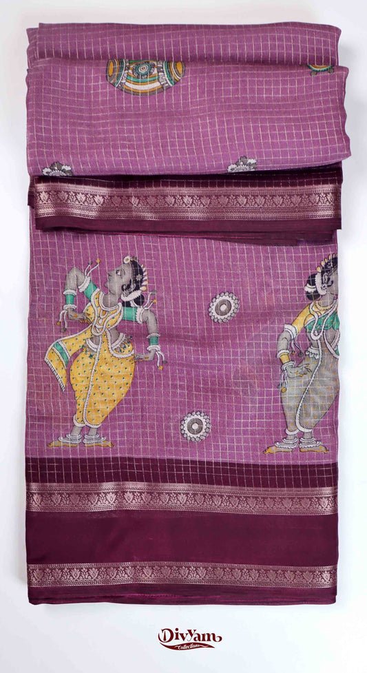 DC148 | Fancy georgette Silk Pattachitra Saree with Dancing Women Motifs & Premium Gap Border