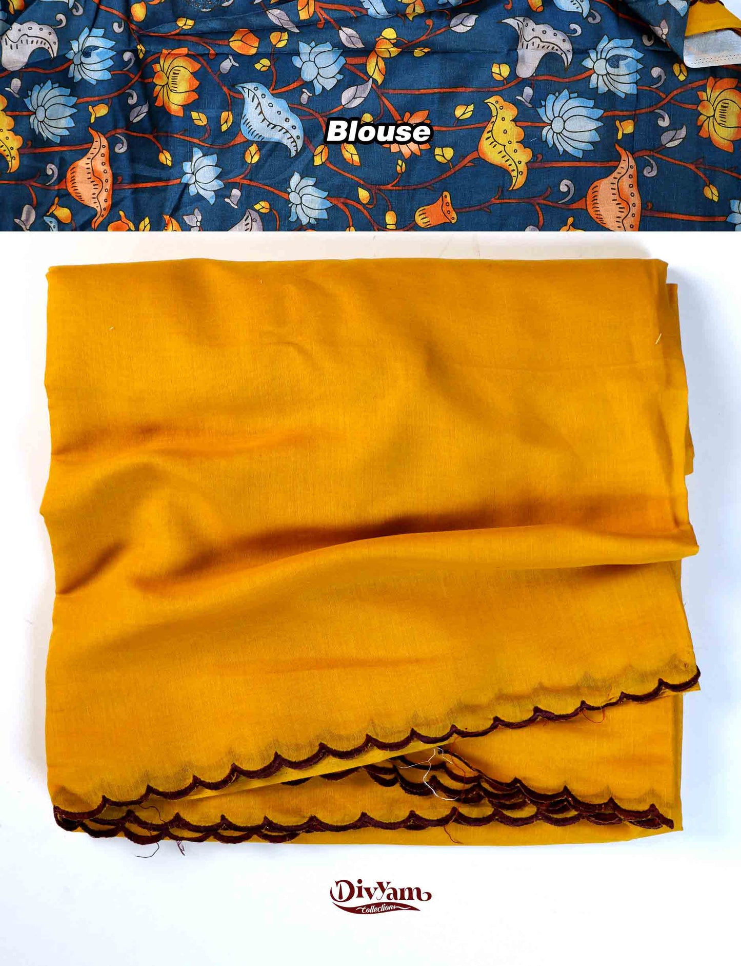 DC200 | Fancy Cotton Plain Saree with Kalamkari Printed Blouse Piece