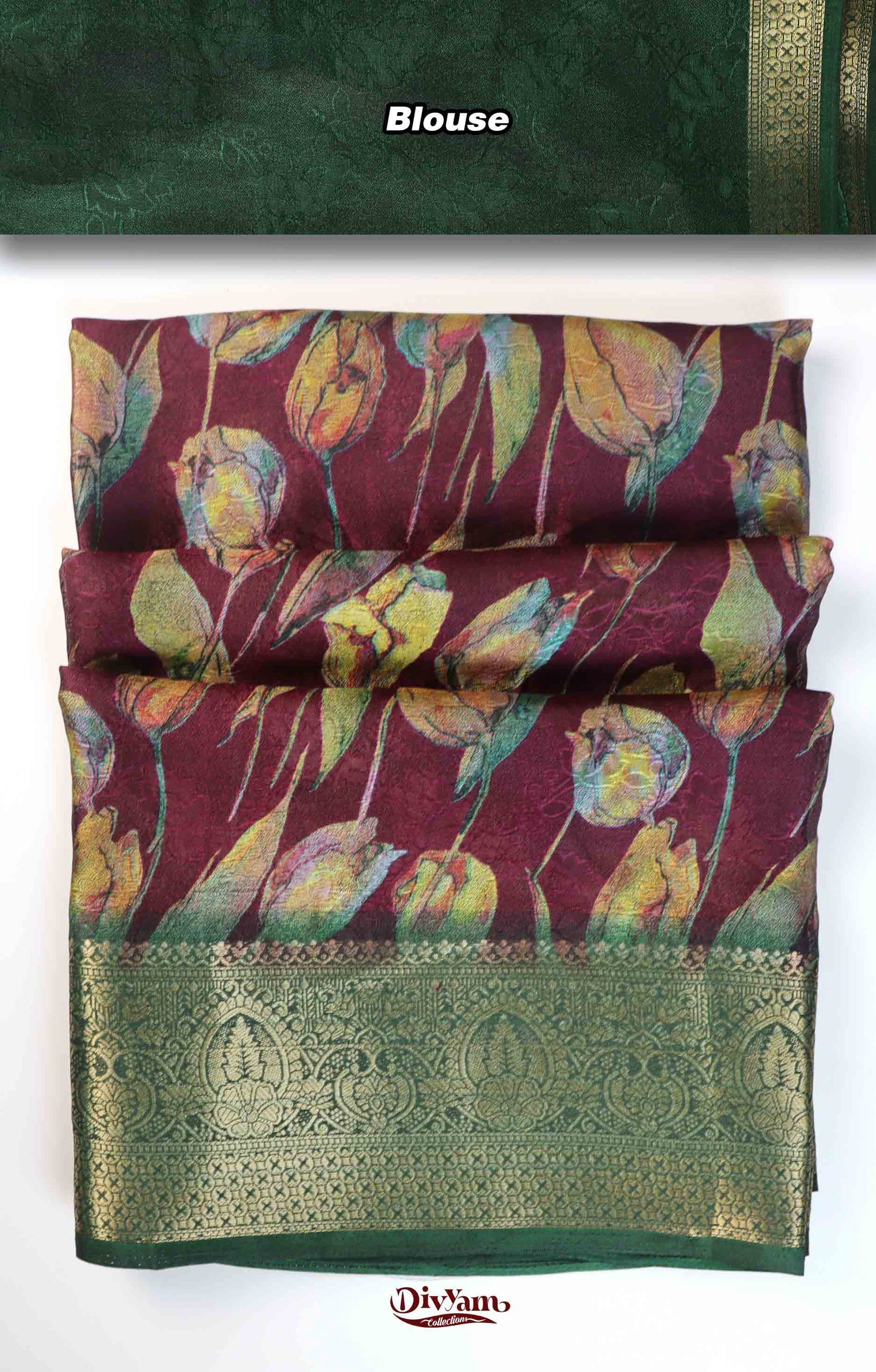DC259 | Fancy Moss Georgette Silk Saree with Floral Design & Jacquard Border