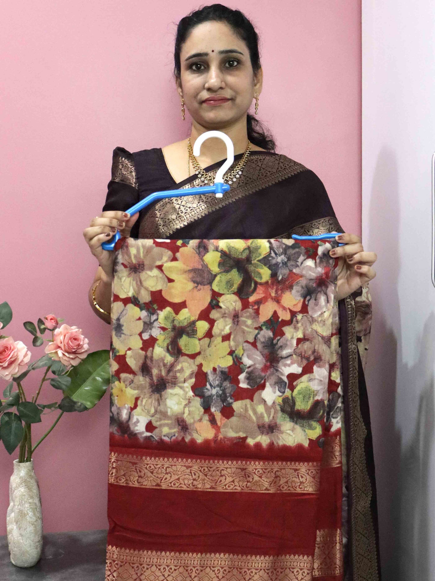Red Colour Fancy Silk Saree With Jacquard Gap Border and Beautiful Floral Print
