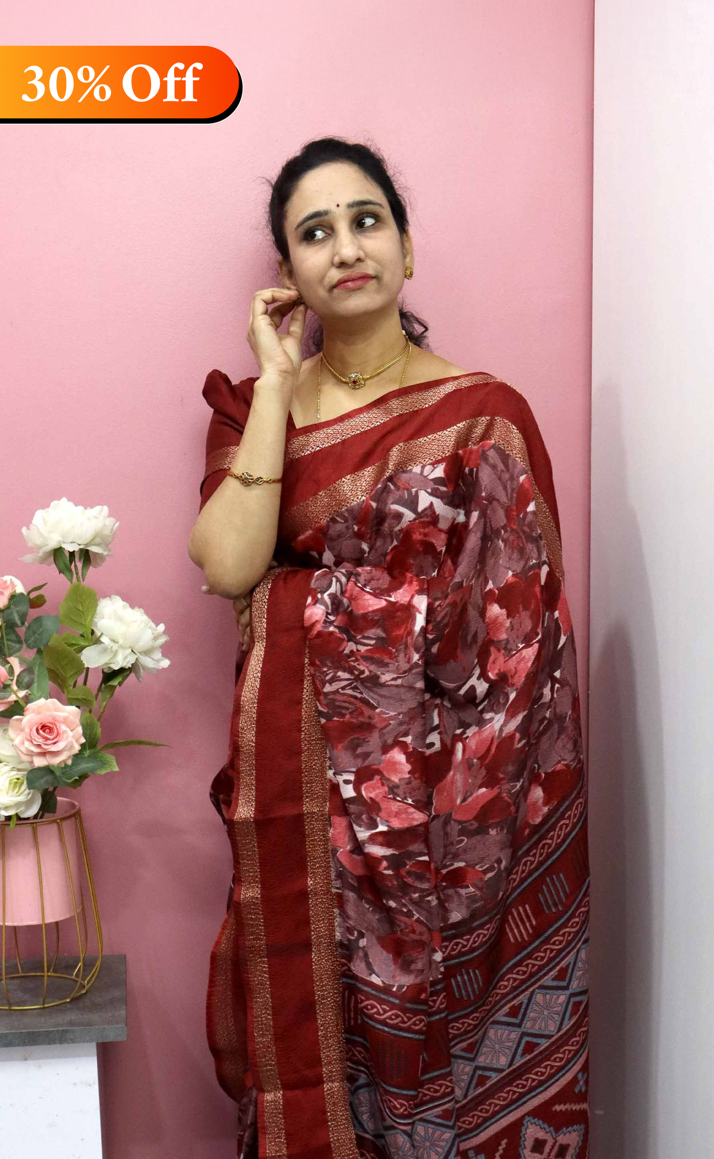 DC104 | Fancy Crushed Silk Saree with Contrast Gap Border & Running Blouse | Premium Soft Lightweight Saree