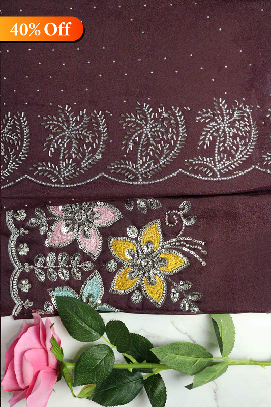 DCSS37 | Wine Stone Work Silk Saree with Swarovski & Aari Blouse