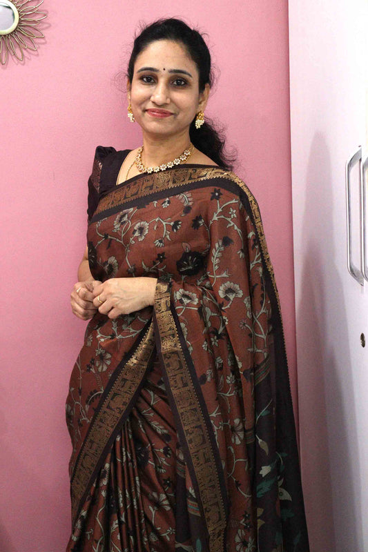 DCMS39 | Maheshwari Silk Sarees with Narayanapattu Border & Kalamkari Print