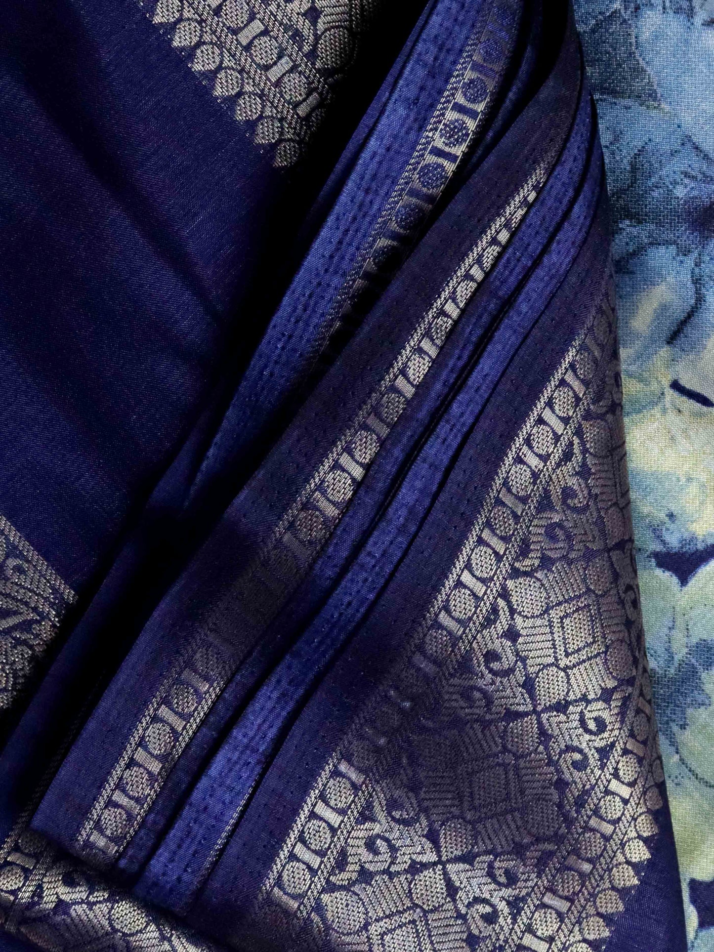 Blue Fancy Silk Saree With Jacquard Gap Border and Beautiful Floral Print