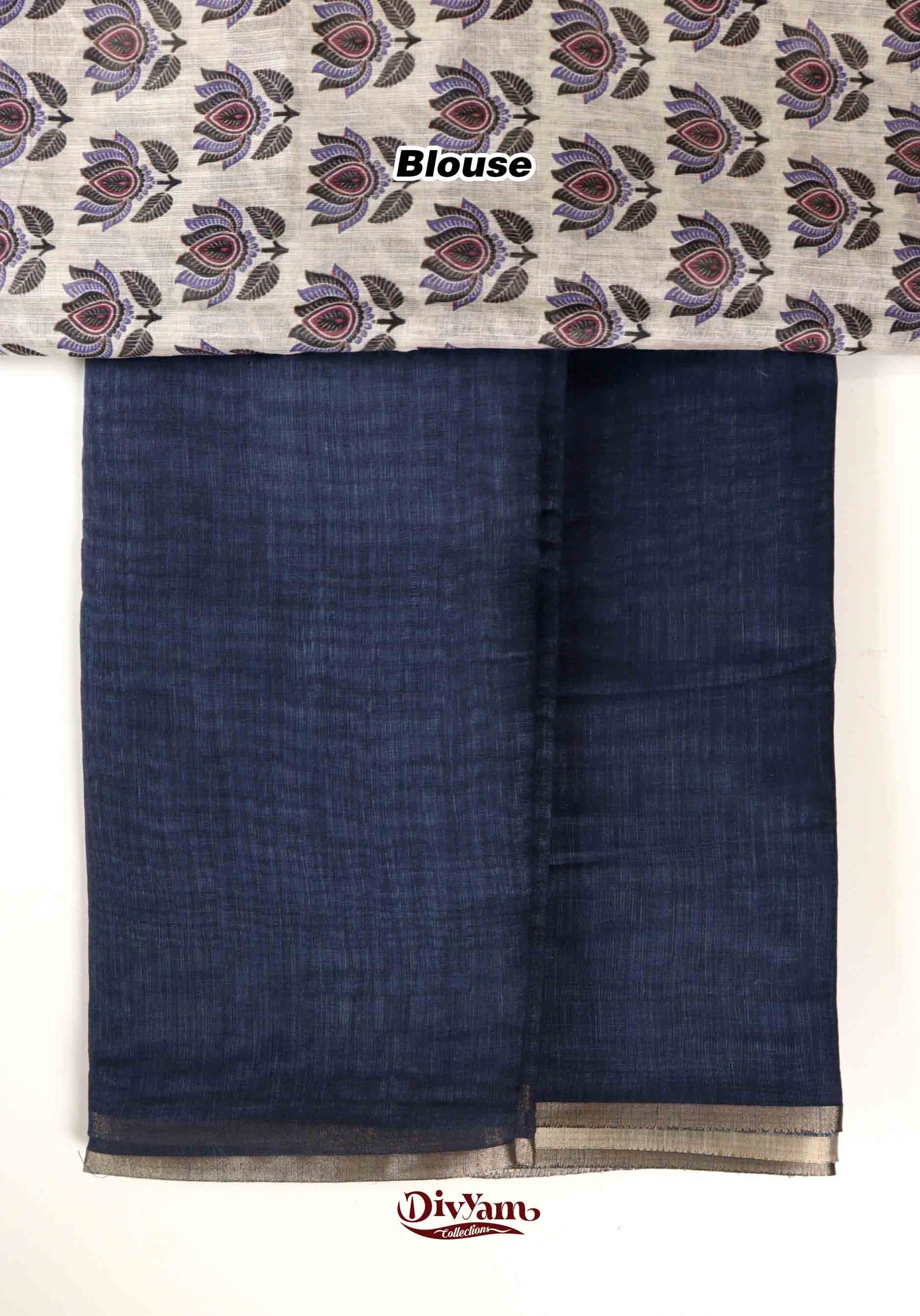 DC171 | Linen Cotton Saree with Gold Zari Stripe Border & Kalamkari Blouse | Soft Printed Collection