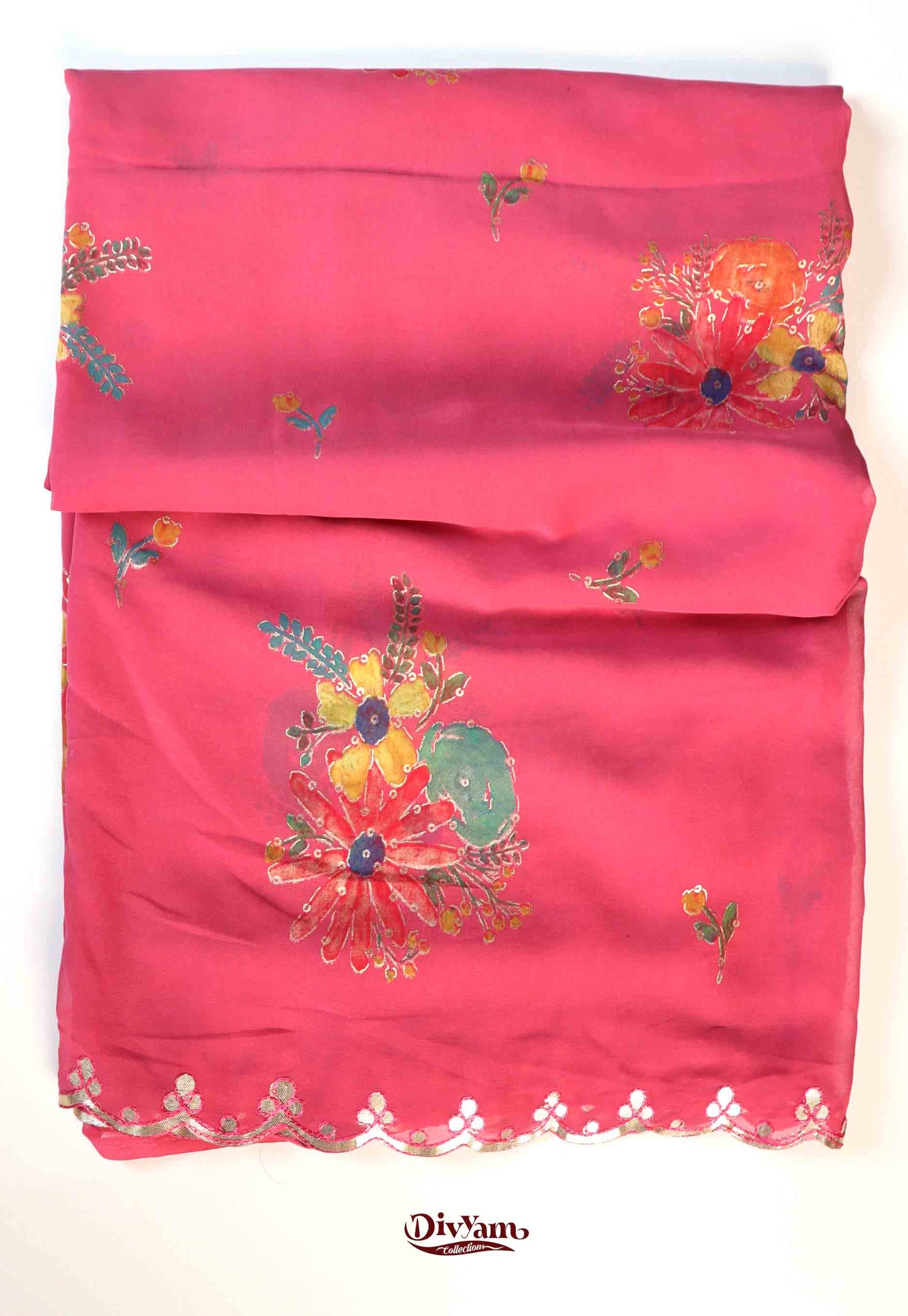 DC202 | Pure Chiffon Floral Print Saree with Cut work Border