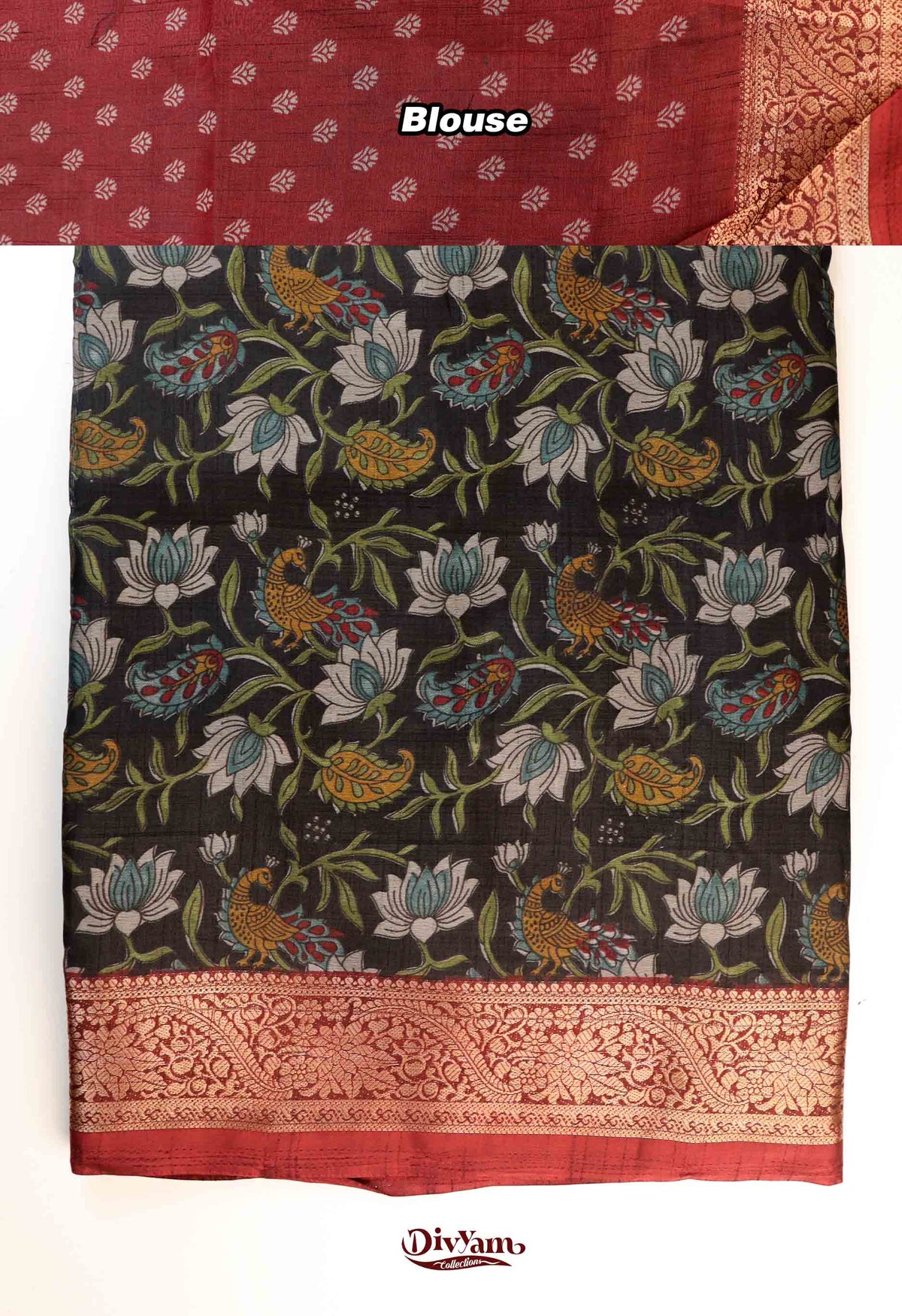 DC287 | Maheshwari Silk Saree with Lotus Kalamkari Design & Running Blouse