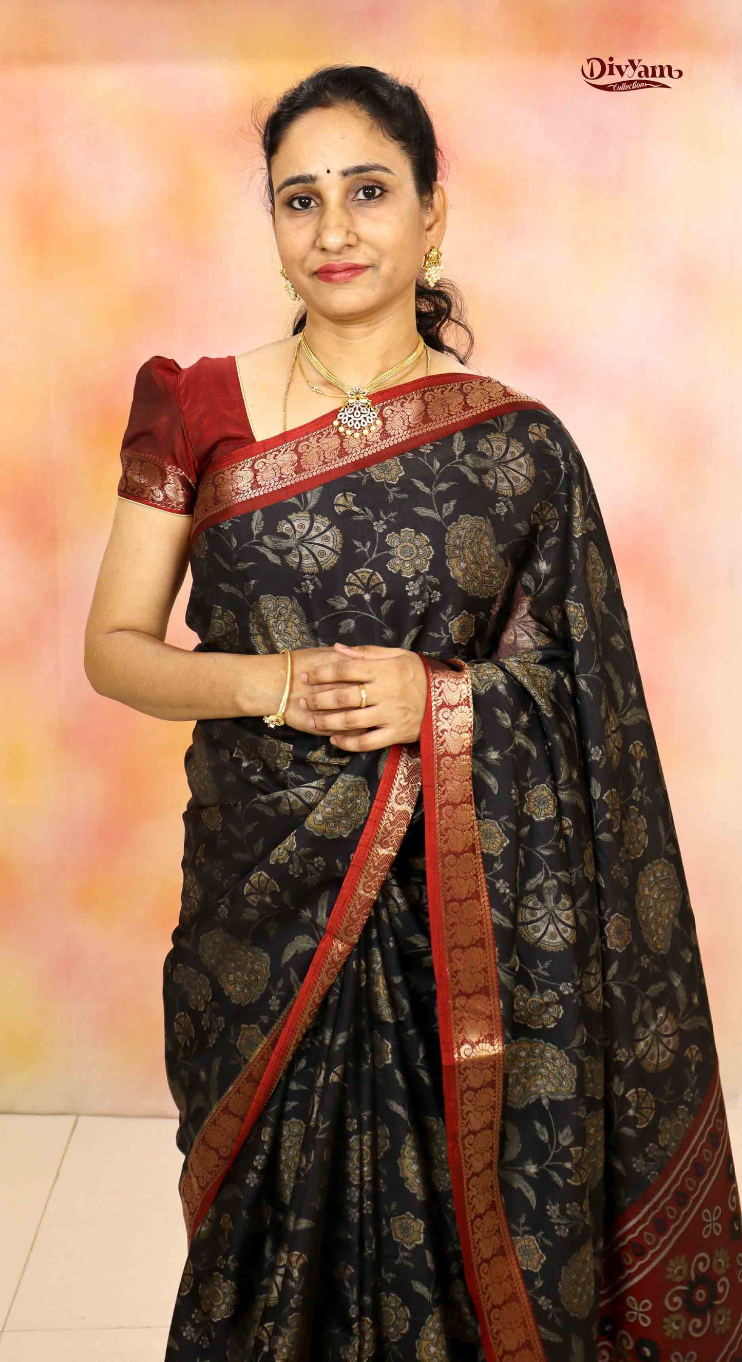DC149| Maheshwari Silk Saree with Narayanapet & Hamsa Jari Border | Kalamkari Floral Print Saree